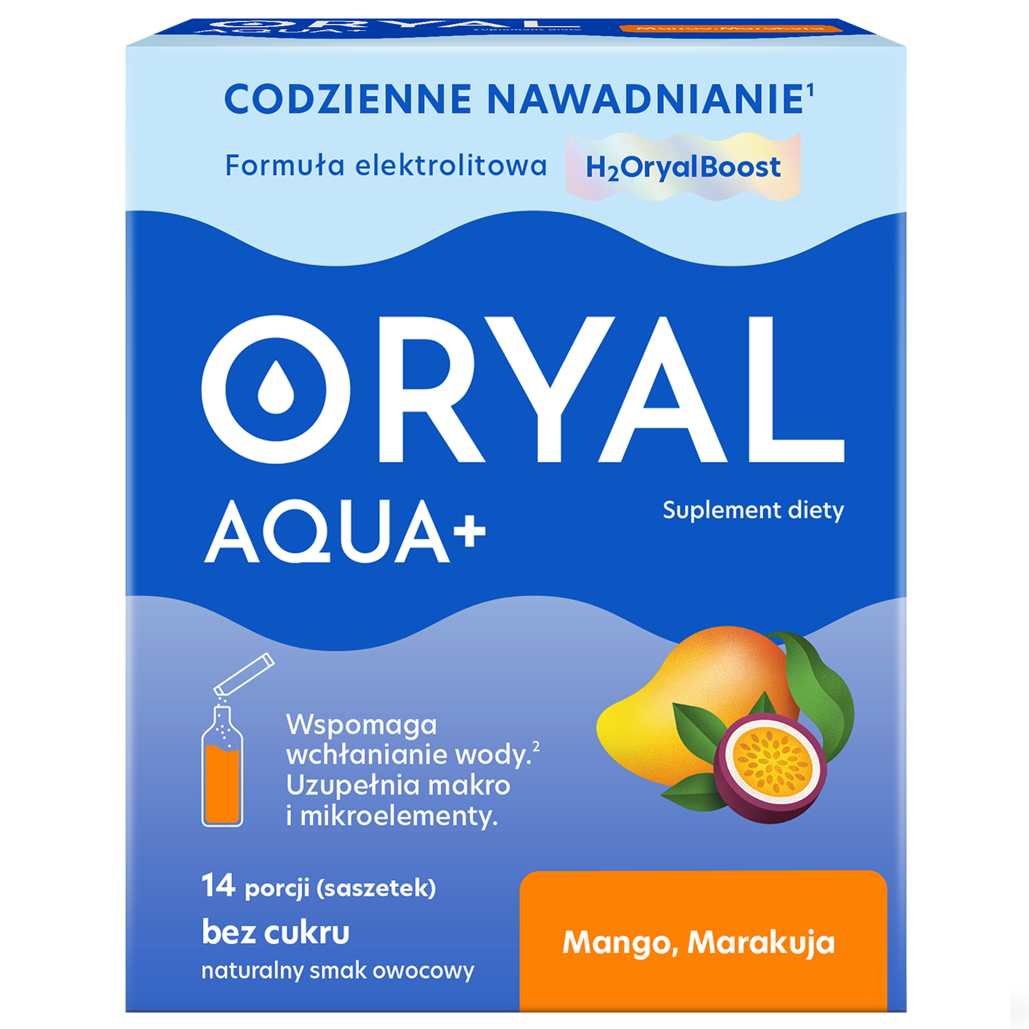 Oryal Aqua+ Mango, Marakuja, bez cukru, 14 saszetek