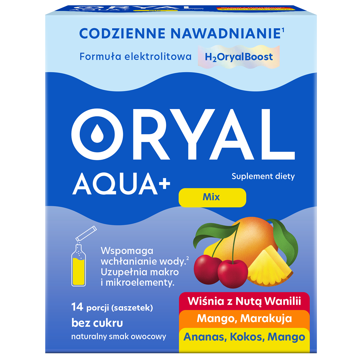 Oryal Aqua+ Mix smaków, bez cukru, 14 saszetek