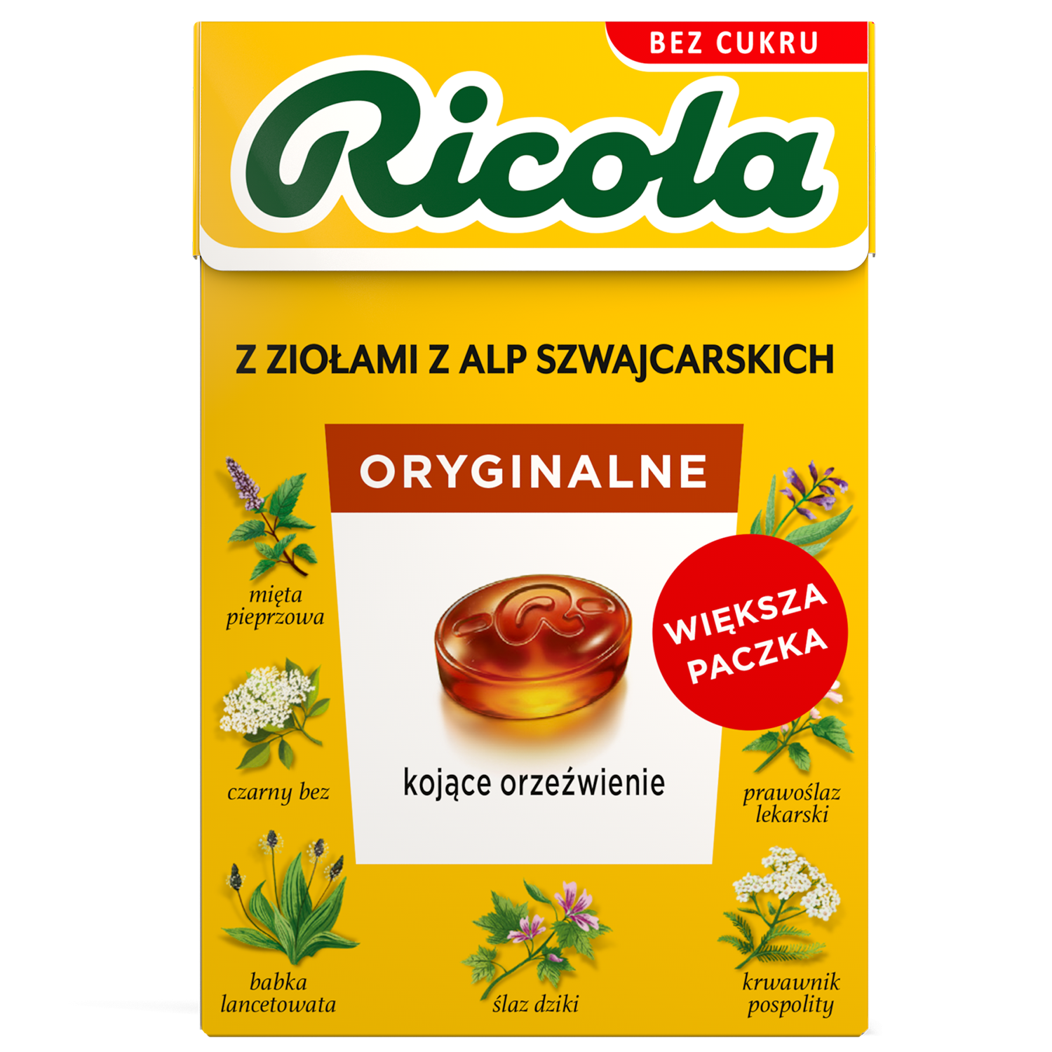 Ricola Oryginalne, szwajcarskie cukierki ziołowe, bez cukru, 40 g