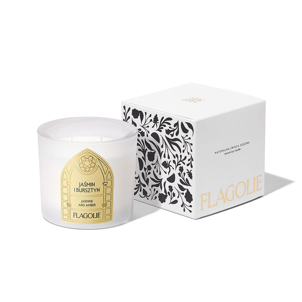 Flagolie Celebrate, zapachowa świeca sojowa, Jaśmin i Bursztyn, 170 g