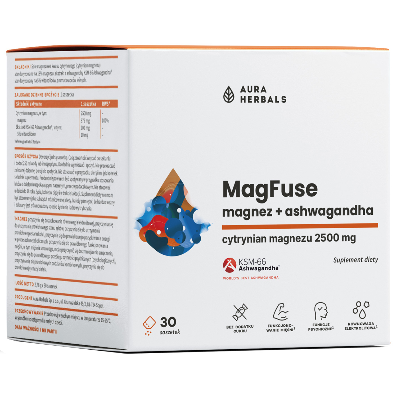 Aura Herbals MagFuse, magnez + ashwagandha, 30 saszetek