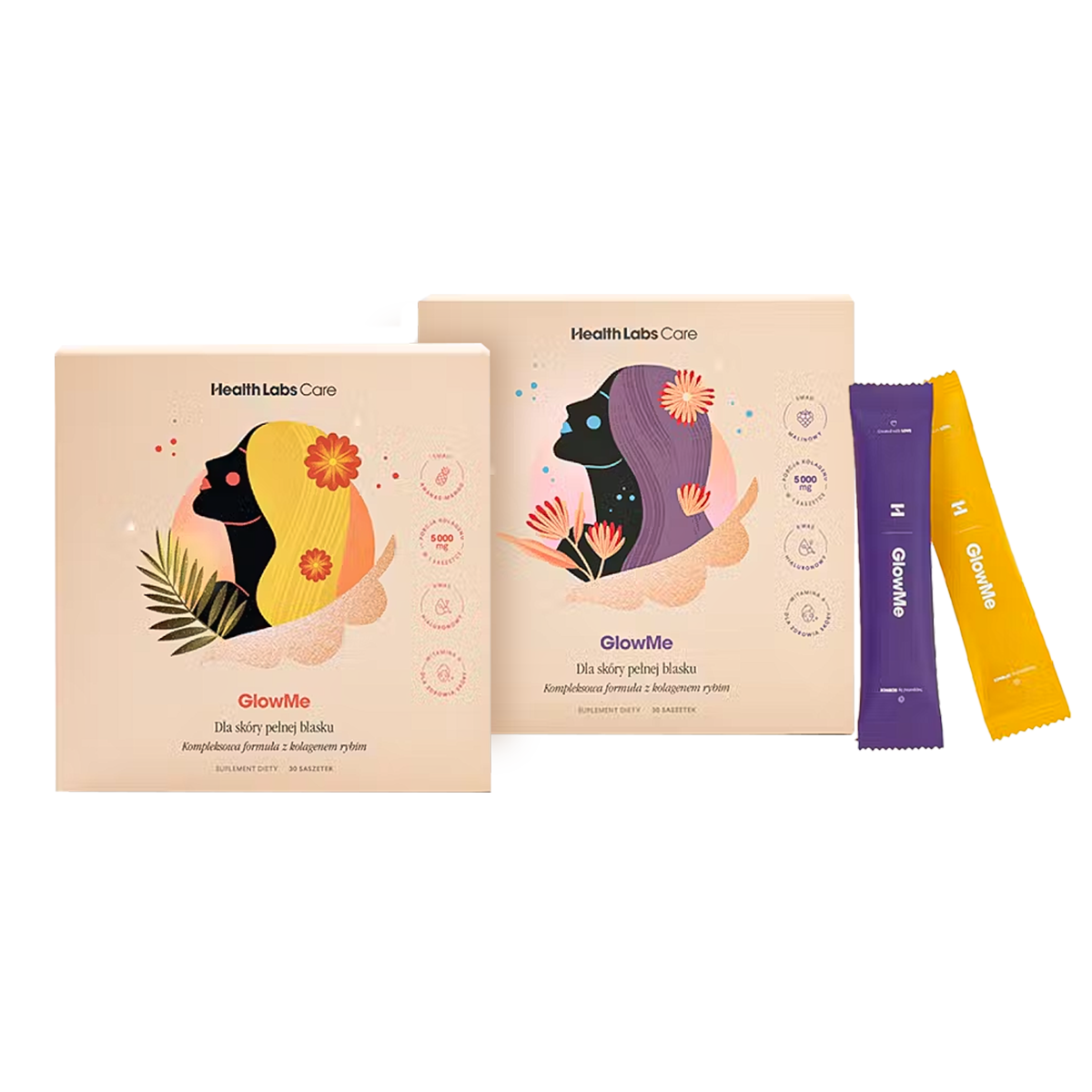 Zestaw Health Labs GlowMe, smak malinowy, 30 saszetek + smak ananas-mango, 30 saszetek