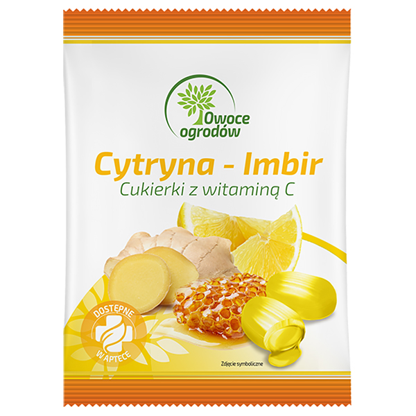 Owoce Ogrodów Cytryna-imbir, cukierki z witaminą C, 50 g