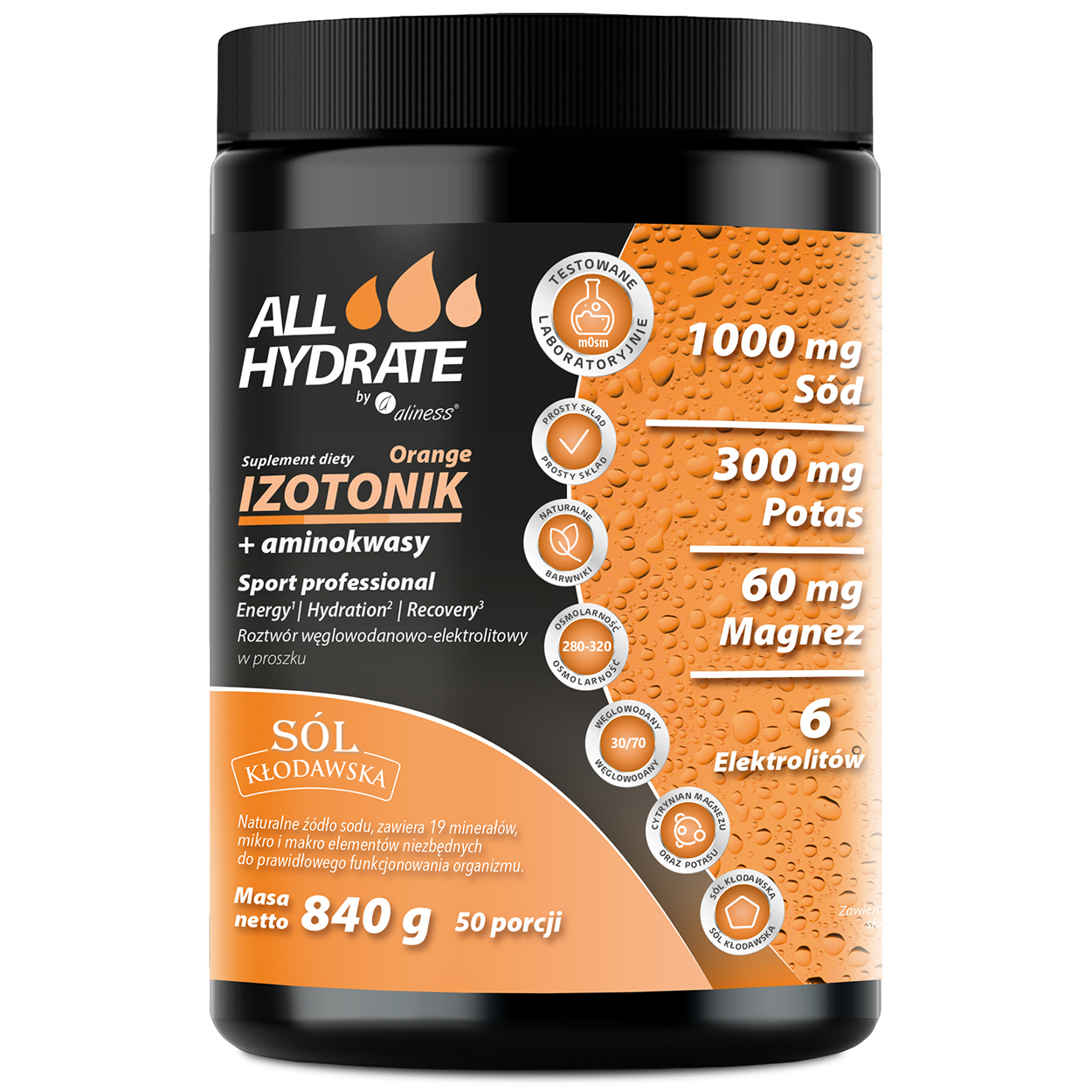 ALLHydrate Izotonik + Aminokwasy, smak pomarańczowy, 840 g