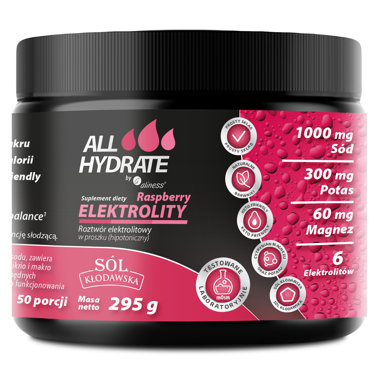 ALLHydrate Elektrolity, smak malinowy, 305 g