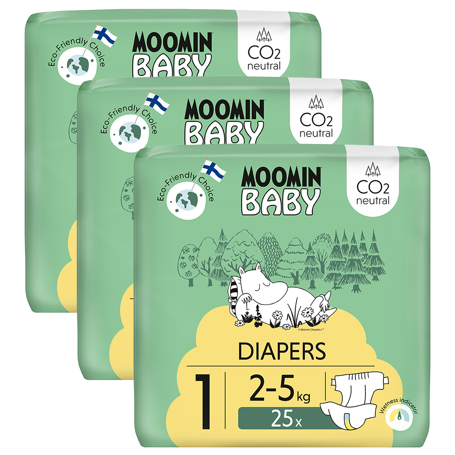 Moomin Baby, pieluchy, rozmiar 1, 2-5 kg, 75 sztuk