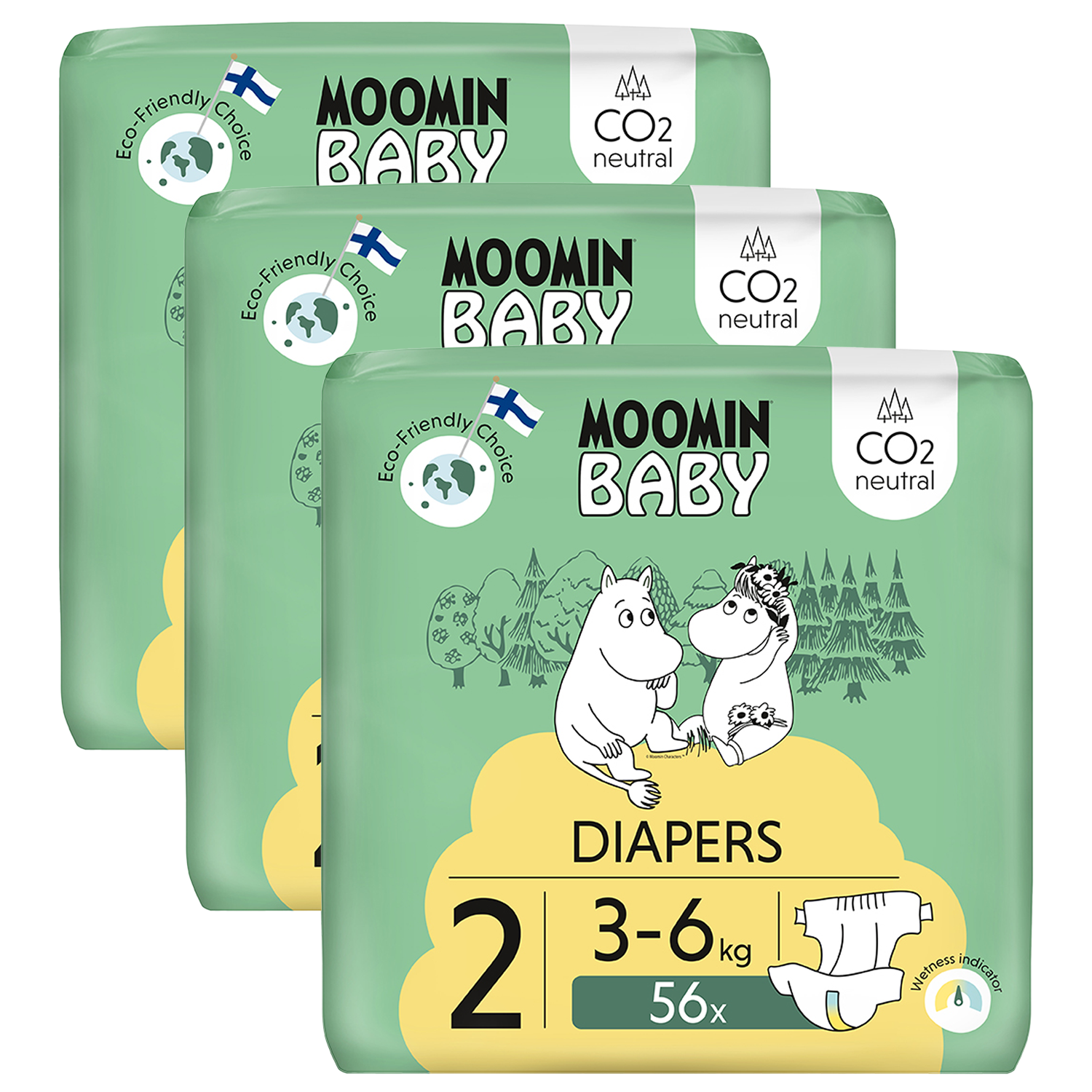 Moomin Baby, pieluchy, rozmiar 2, 3-6 kg, 168 sztuk