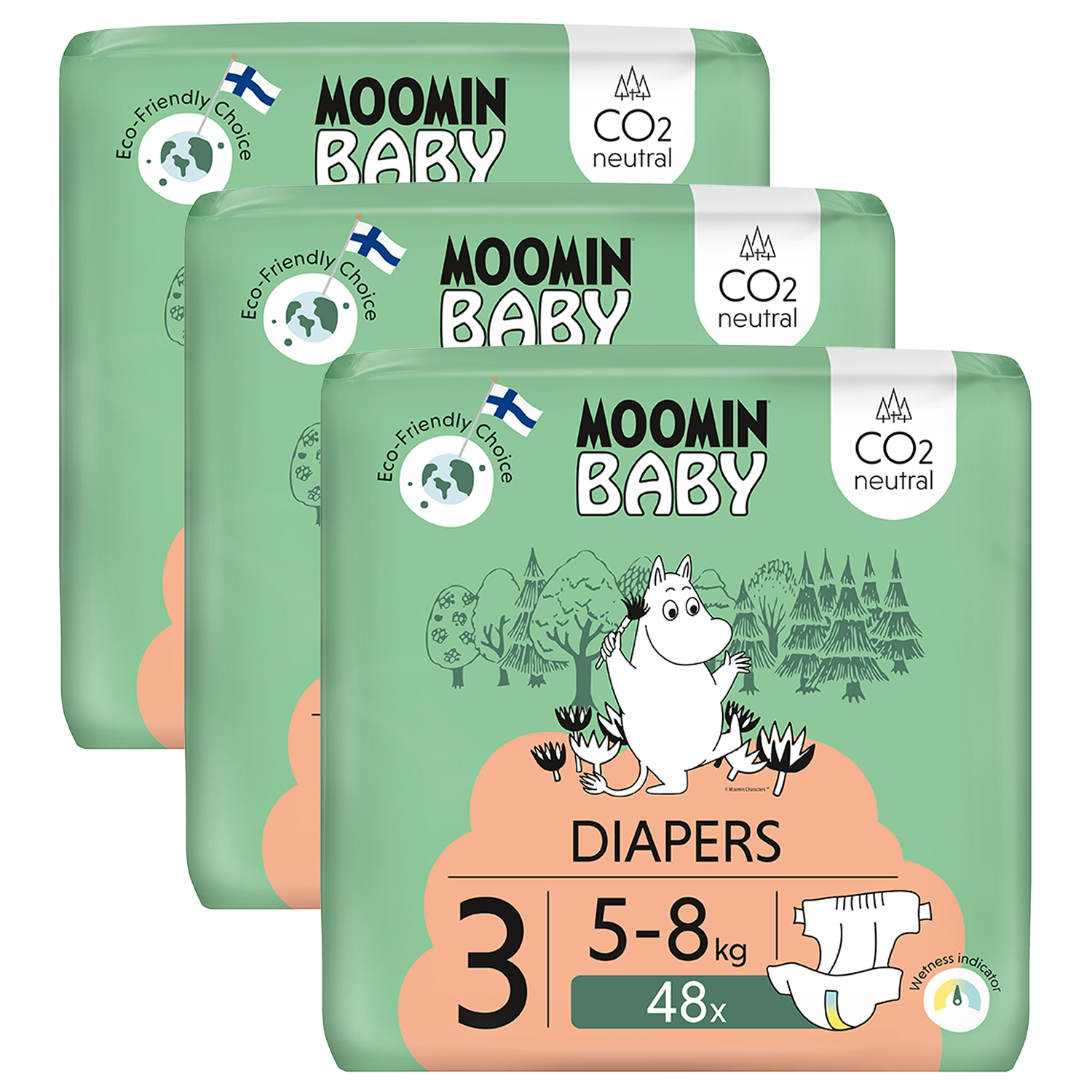 Moomin Baby, pieluchy, rozmiar 3, 5-8 kg, 144 sztuki