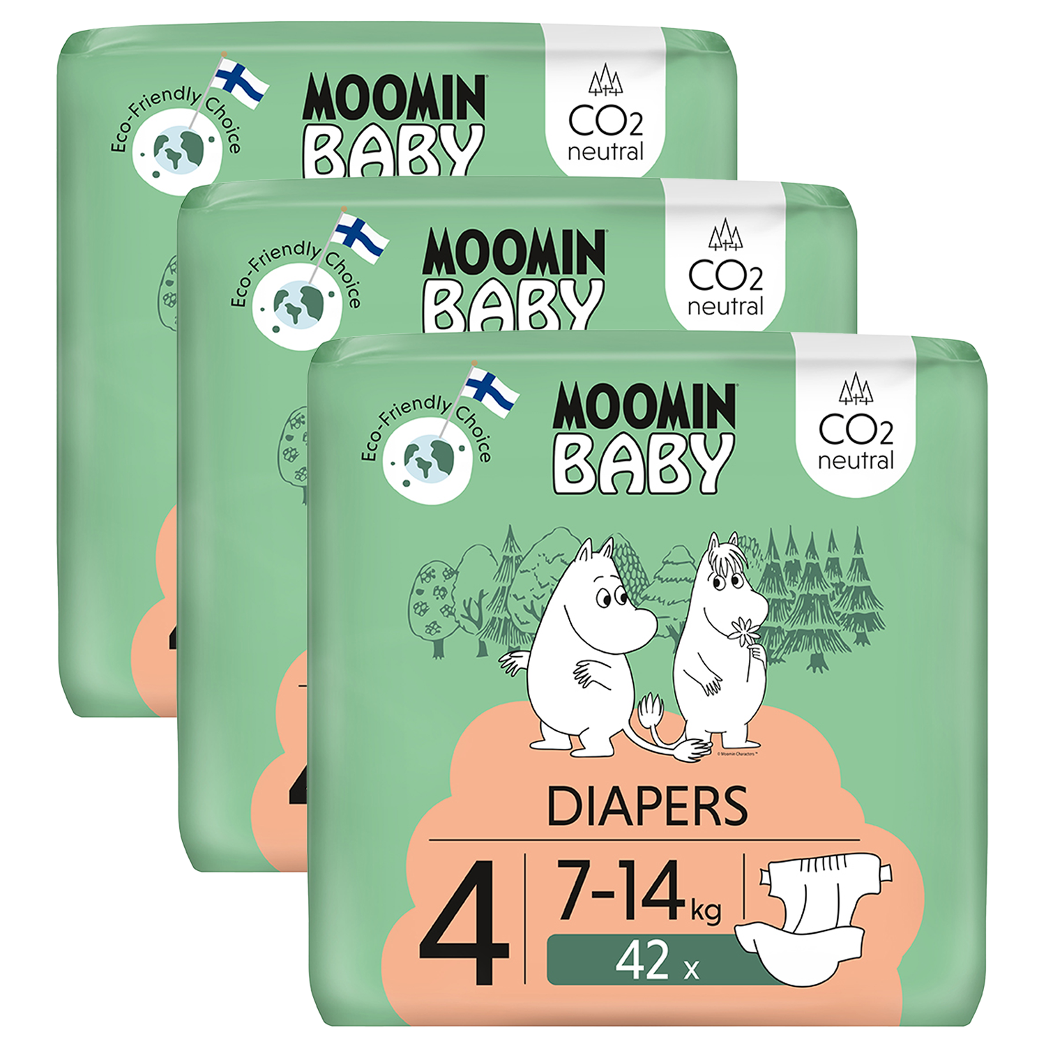 Moomin Baby, pieluchy, rozmiar 4, 7-14 kg, 126 sztuk