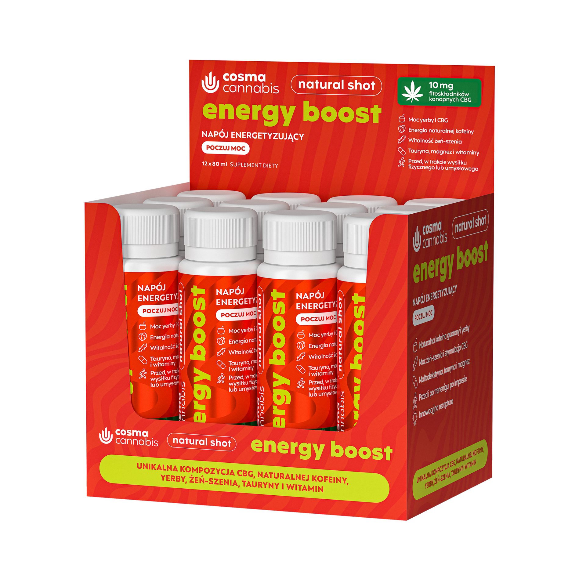 Cosma Cannabis Energy Boost, shot, 12 x 80 ml