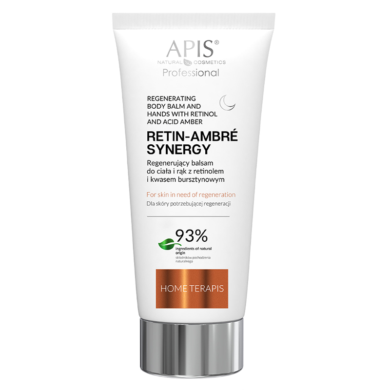 Apis Professional Retin Ambre Synergy, regenerujący balsam do ciała i rąk z retinolem i kwasem bursztynowym, na noc, 200 ml
