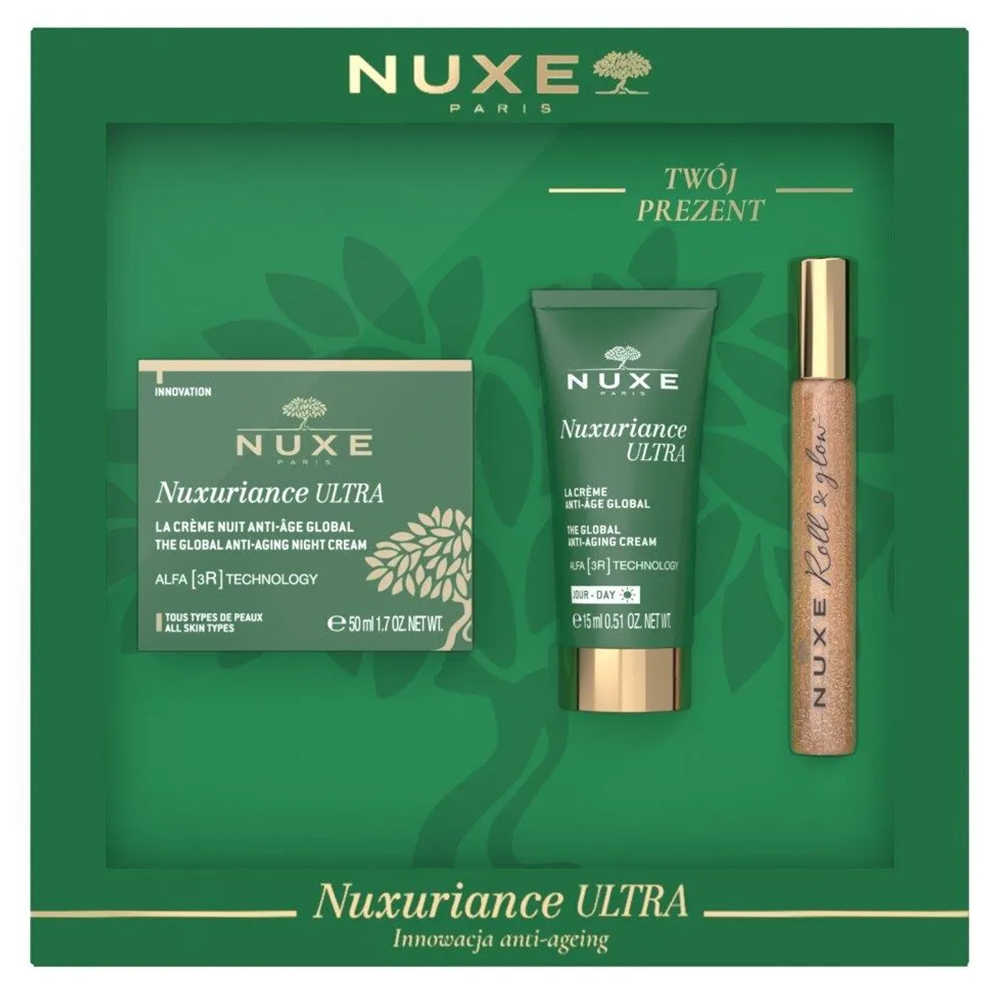 Zestaw Nuxe Nuxuriance Ultra, krem na noc, 50 ml + krem na dzień, 15 ml + Huile Prodigieuse Or, roll on, 8 ml