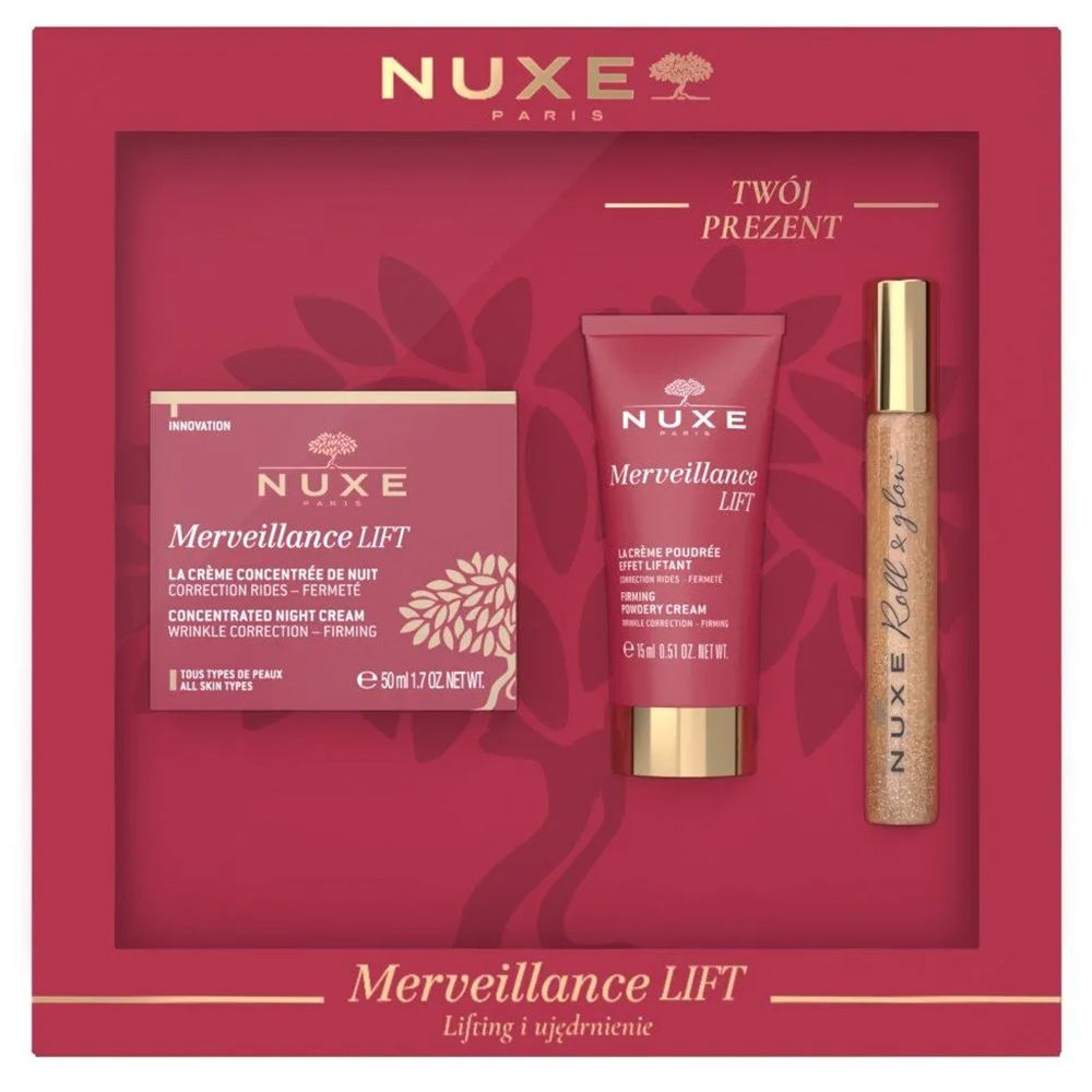 Zestaw Nuxe Merveillance Lift, krem na noc, 50 ml + krem na dzień, 15 ml + Huile Prodigieuse Or, roll on, 8 ml