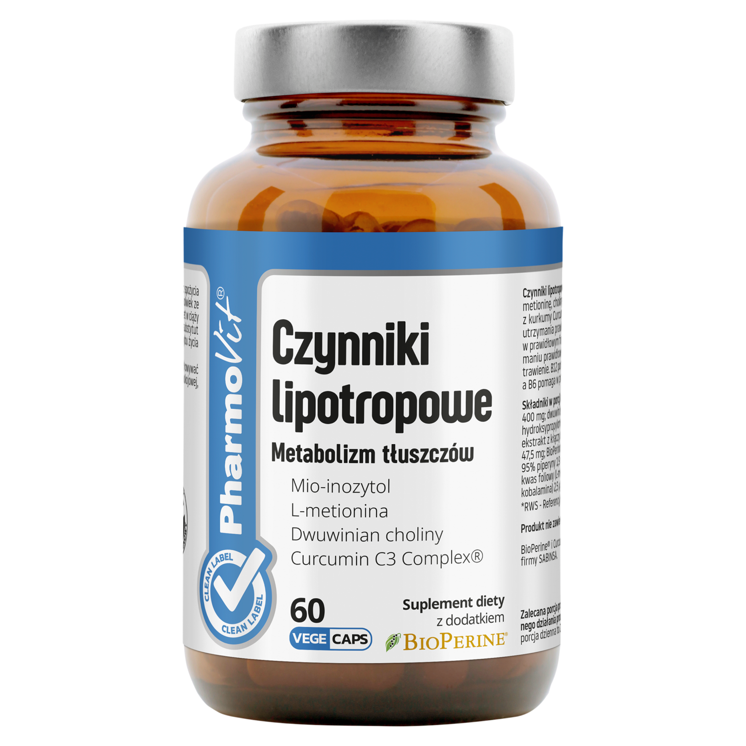 PharmoVit, czynniki lipotropowe, metabolizm tłuszczów, 60 kapsułek