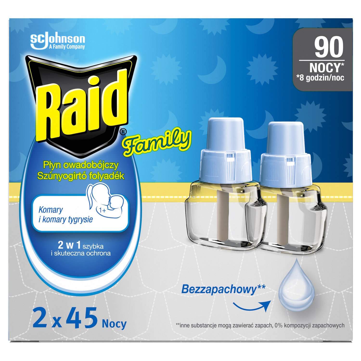 Raid Family, płyn owadobójczy przeciw komarom, zapas, 2 x 27 ml