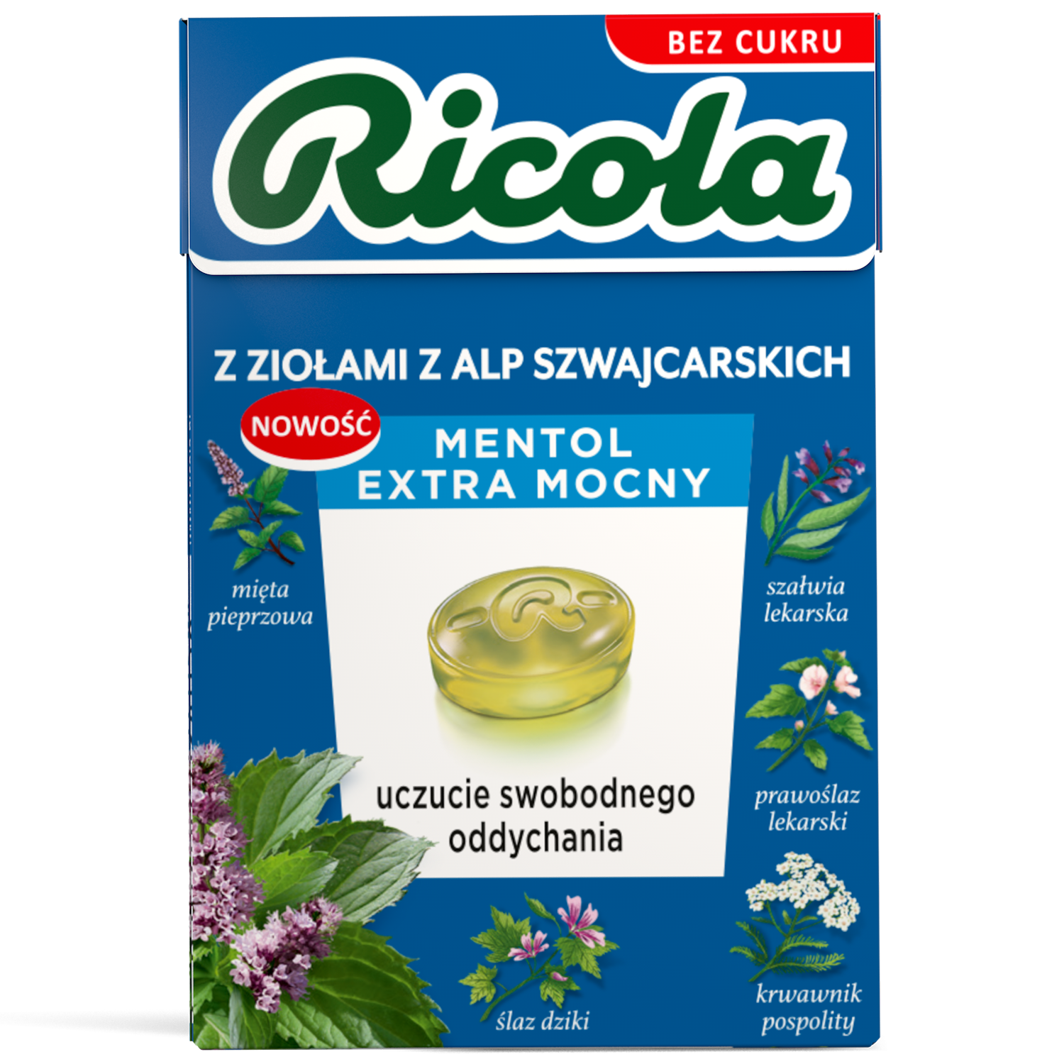 Ricola Mentol, szwajcarskie cukierki ziołowe, bez cukru, 27,5 g