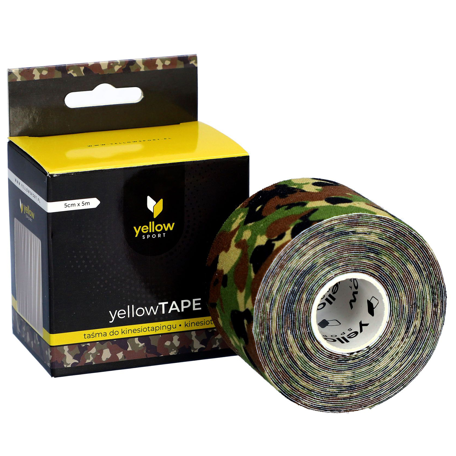 YellowSport YellowTape, taśma do kinesiotapingu, zielone moro, 5 cm x 5 m