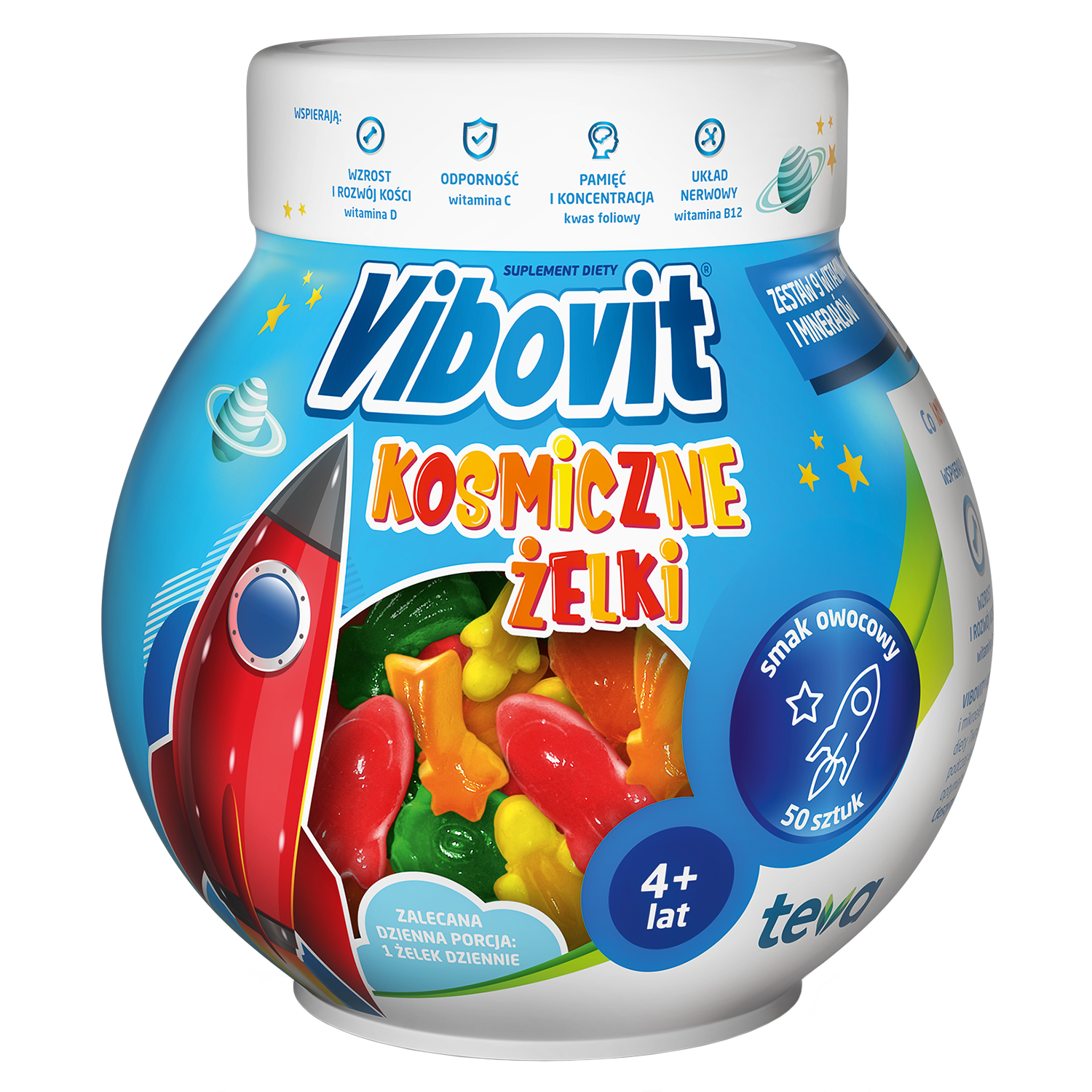 Vibovit Kosmiczne Żelki, powyżej 4 lat, smak owocowy, 50 sztuk