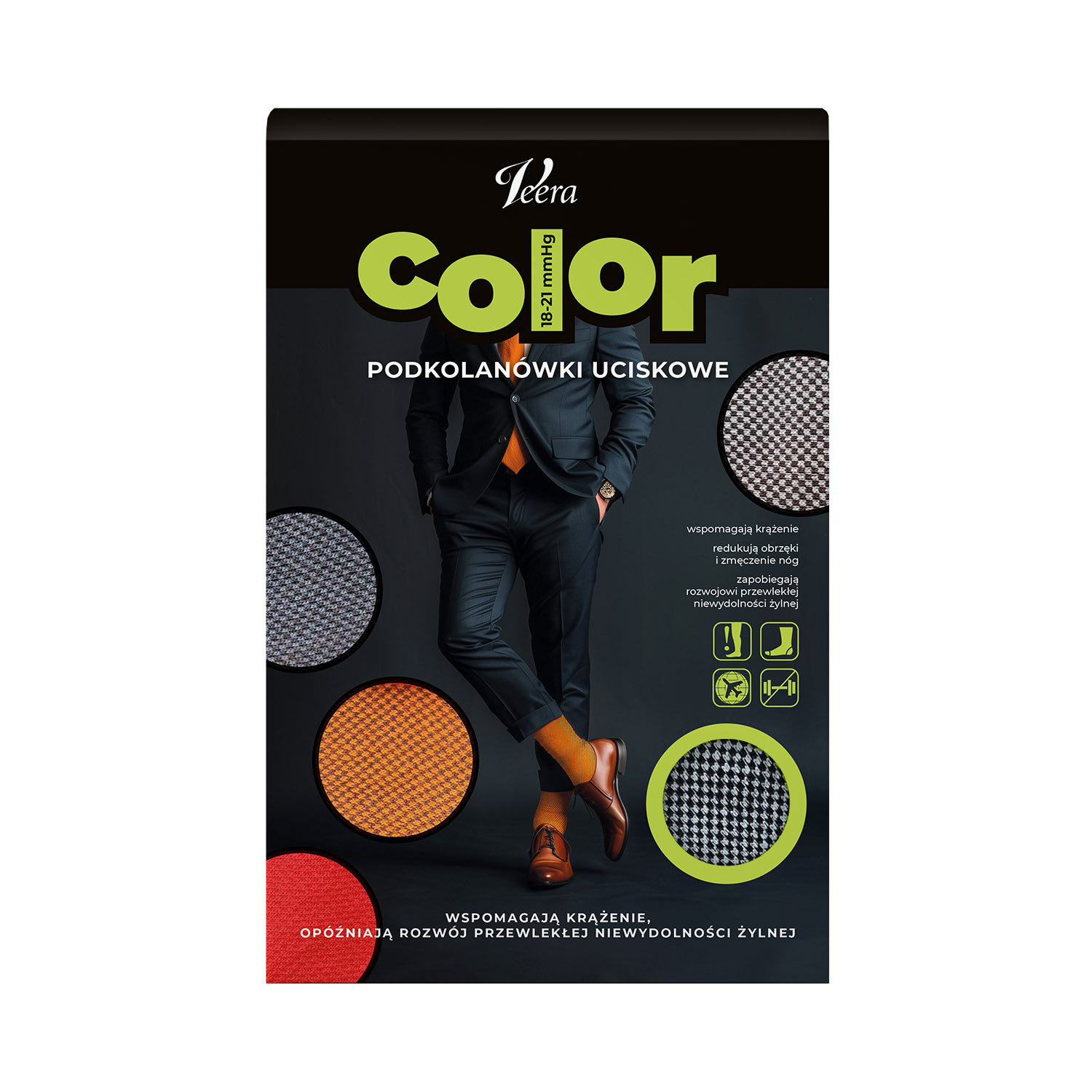 Veera Color, męskie podkolanówki uciskowe, 18-21 mmHg, indygo, rozmiar L