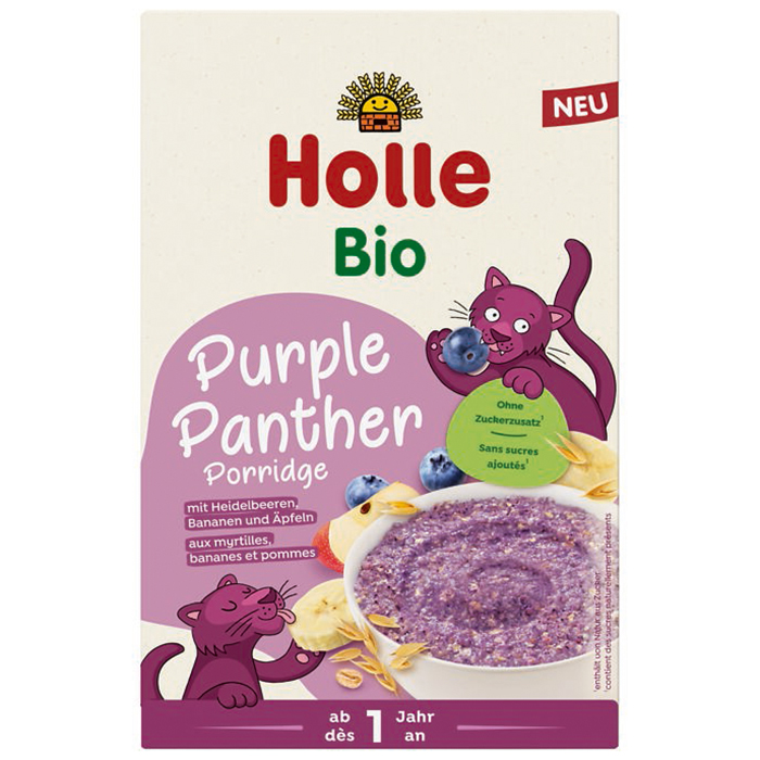 Holle Kaszka pełnoziarnista Bio, Purple Panther, z jagodami, bananem i jabłkiem, bezmleczna, od 1 roku, 200 g