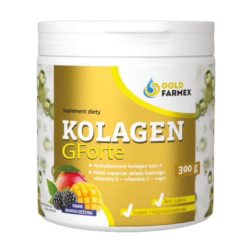 Goldfarmex Kolagen Gforte, smak mango-jeżyna, 300 g