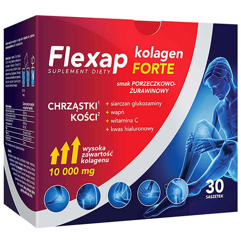 Flexap Kolagen Forte, smak porzeczkowo-żurawinowy, 30 saszetek