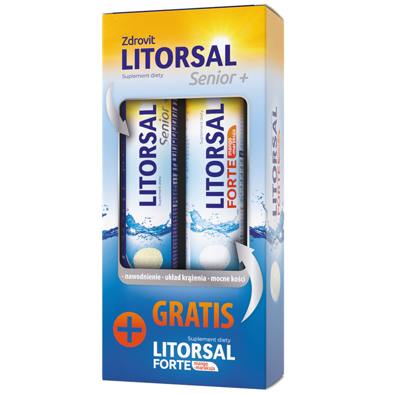 Zdrovit Litorsal Senior+, 24 tabletki musujące + Litorsal Forte, smak mango-marakuja, 24 tabletki musujące