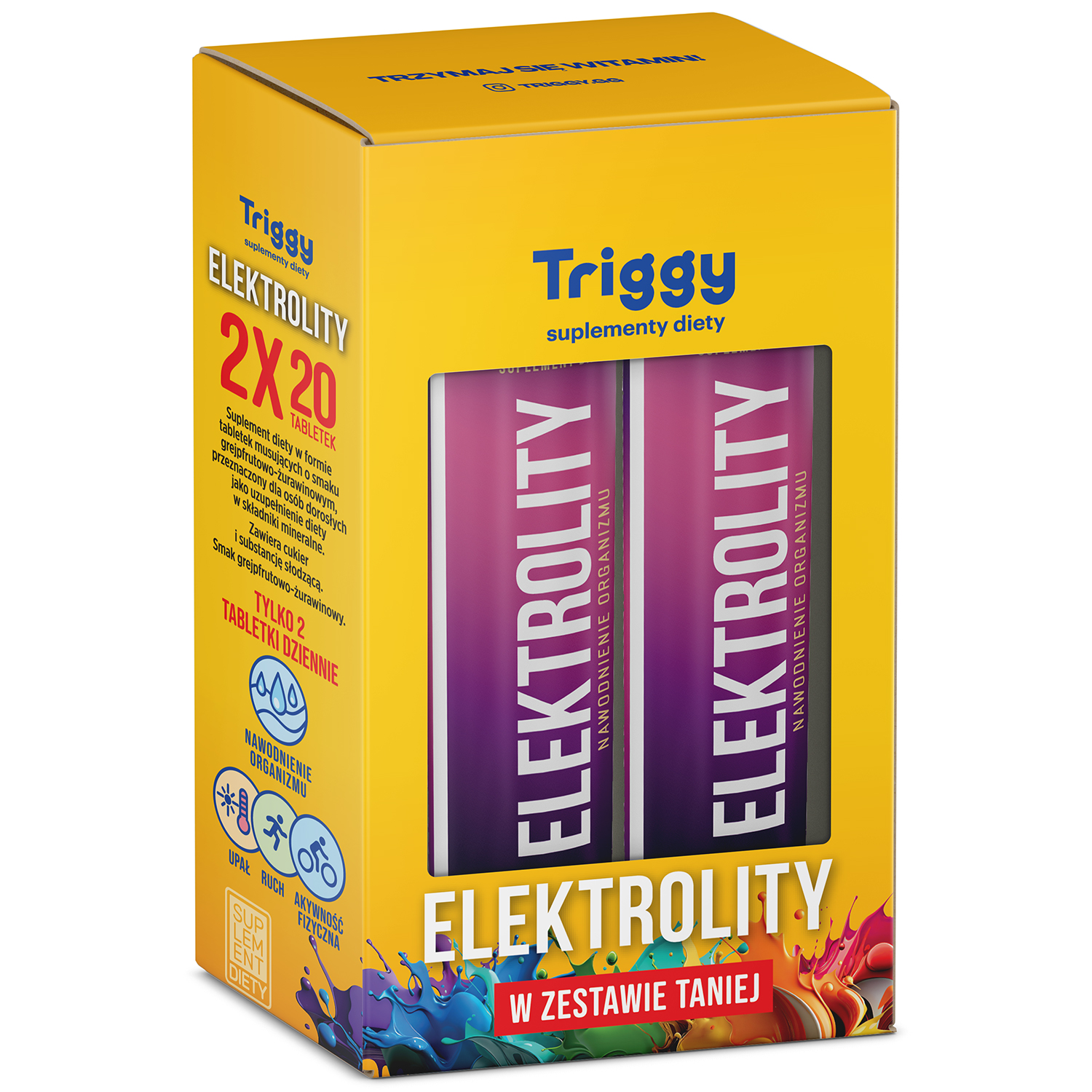 Zestaw Triggy Elektrolity, smak grejpfrut-żurawina, 2 x 20 tabletek musujących
