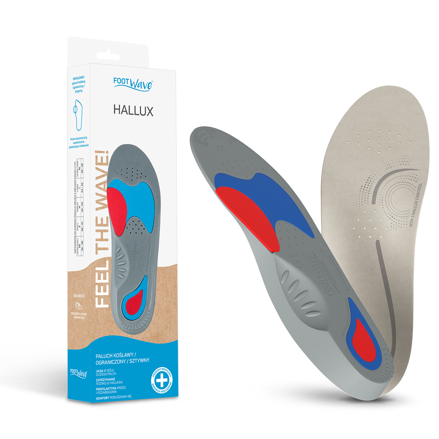 FootWave Hallux, dynamiczne wkładki ortopedyczne, XSmall, 35-38, 1 para