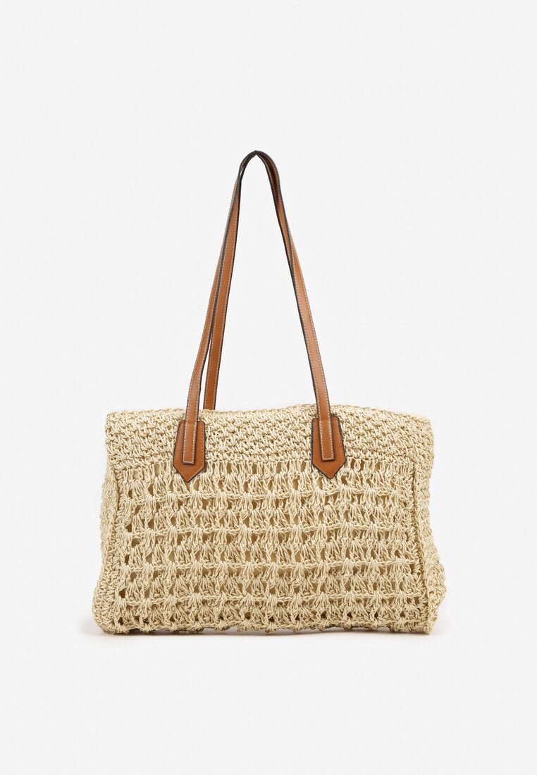 Beżowa Torebka na Ramię z Plecionki Galwenela