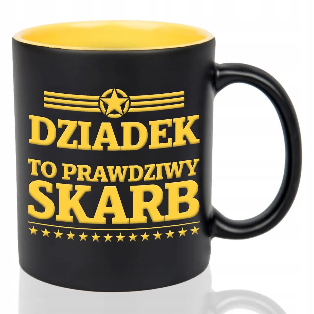 Kubek Czarny Wnętrze Żółte DZIADEK TO PRAWDZIWY SKARB Grawer Mix Wzorów