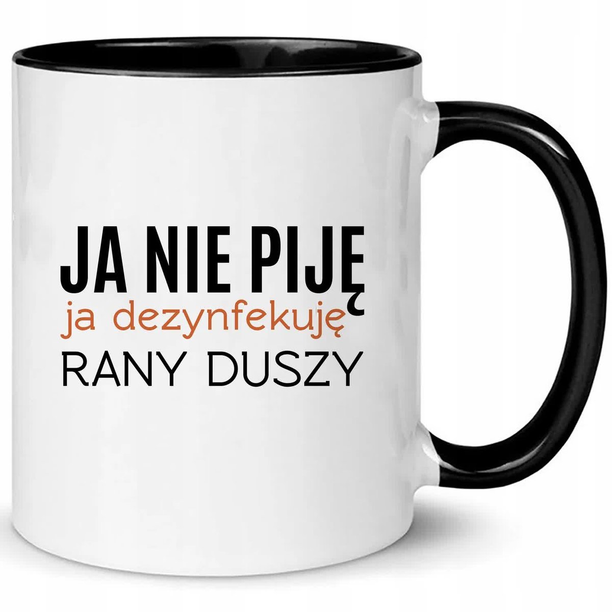 Kubek Biało Czarny DEZYNFEKUJĘ RANY DUSZY Na Prezent Do Pracy Zabawne Wzory
