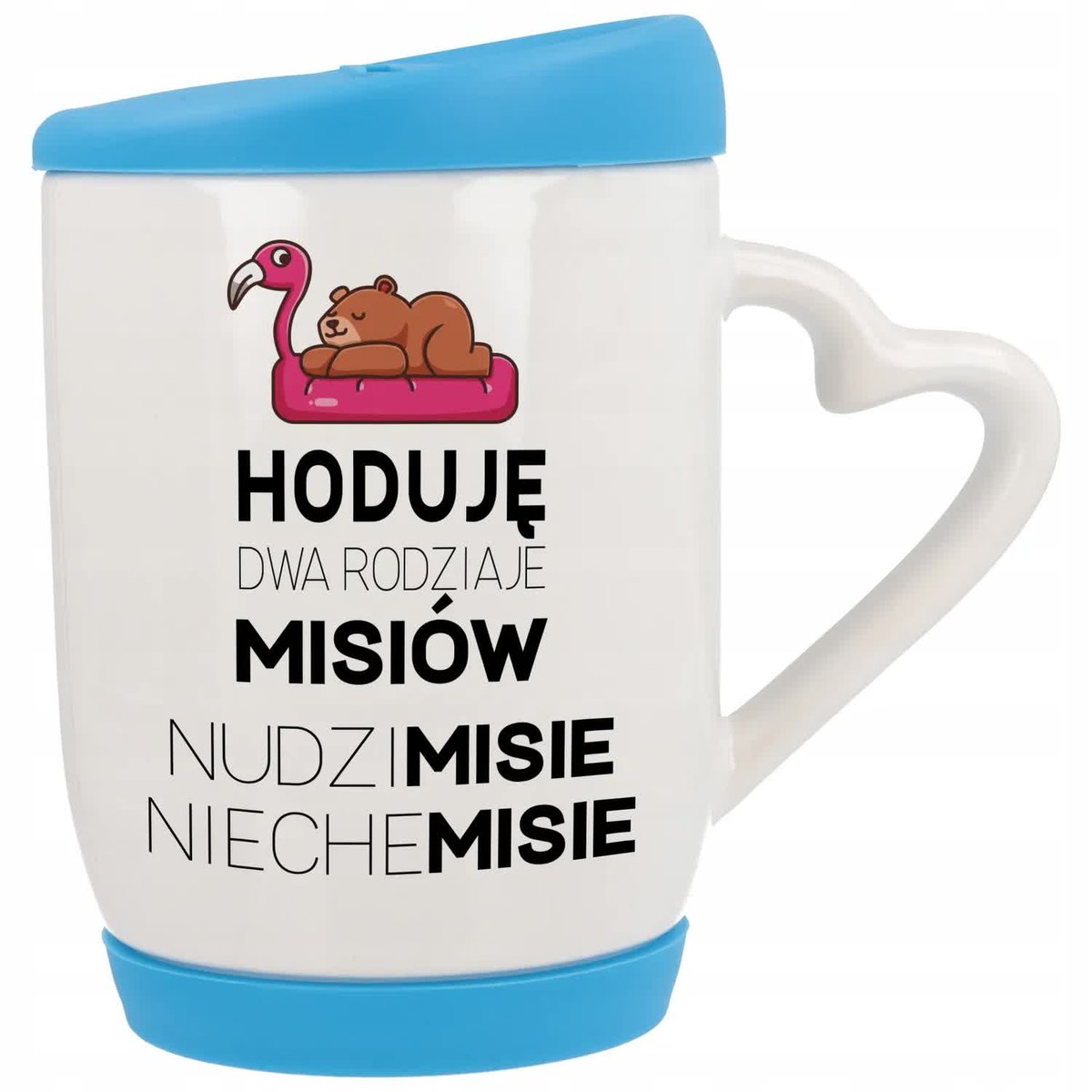 Kubek Ucho z Sercem z Pokrywka Niebieska NudziMISIE Nie chce MI SIĘ Wzory