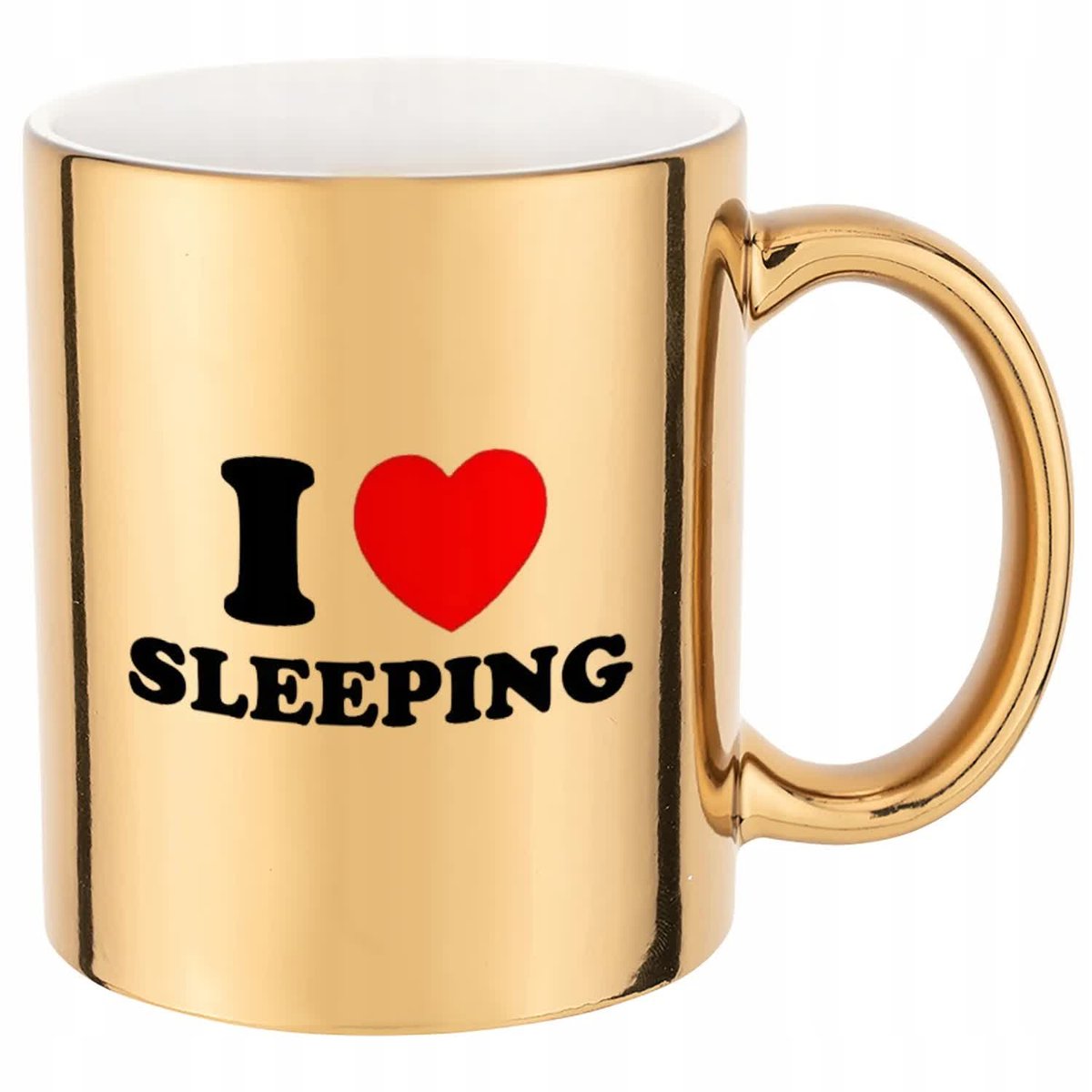 KUBEK ZŁOTY PREZENT I LOVE SLEEPING WYSOKIEJ JAKOŚCI NADRUK HARDCOROWE WZÓR