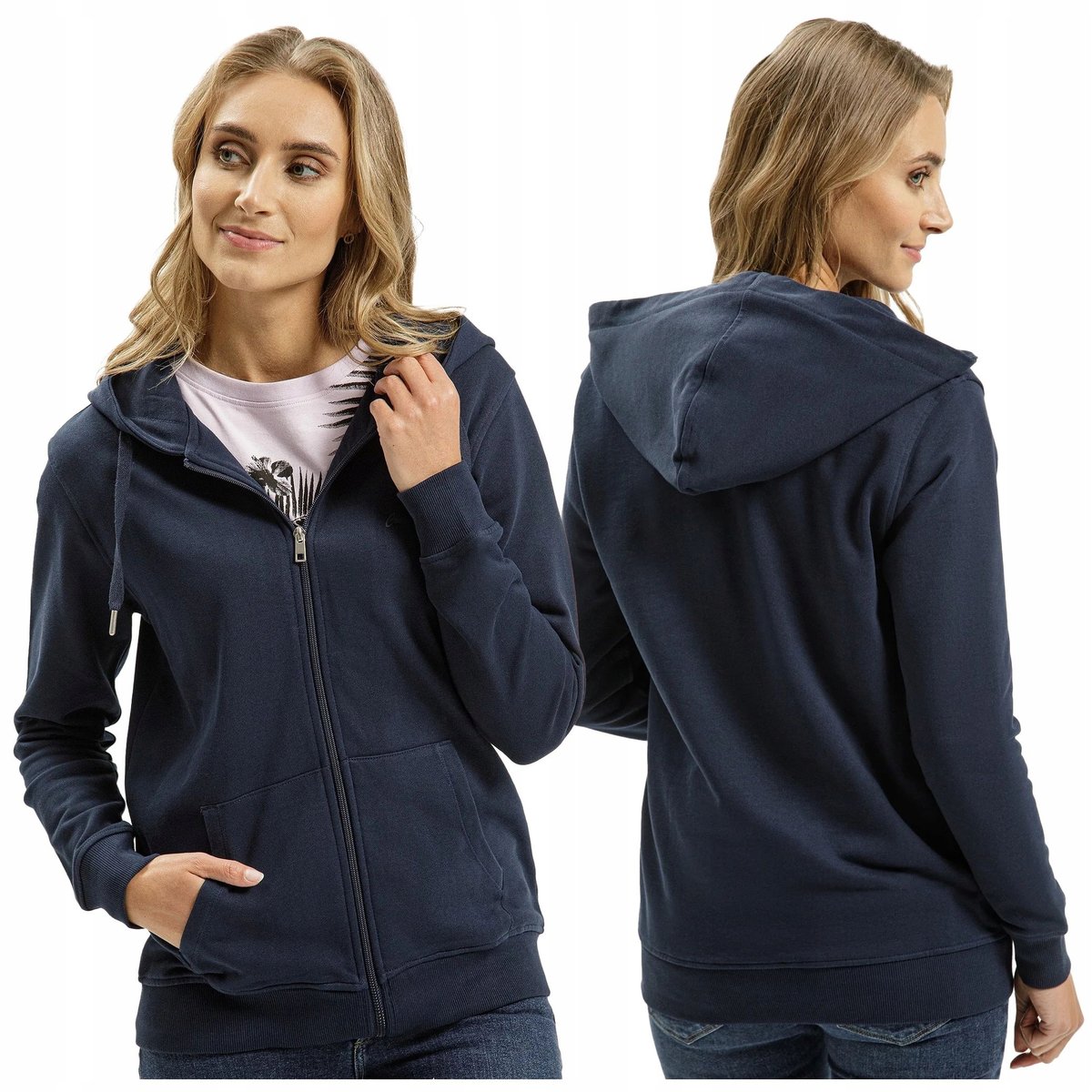 BLUZA damska rozpinana z KAPTUREM CROSS JEANS dresowa sportowa na zamek L