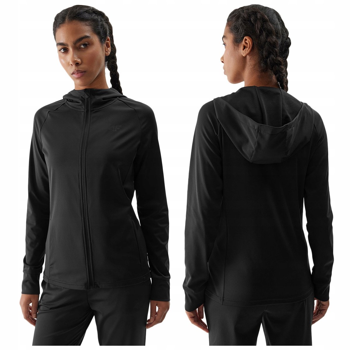 BLUZA damska 4F dresowa sportowa ROZPINANA z kapturem DO BIEGANIA czarna S