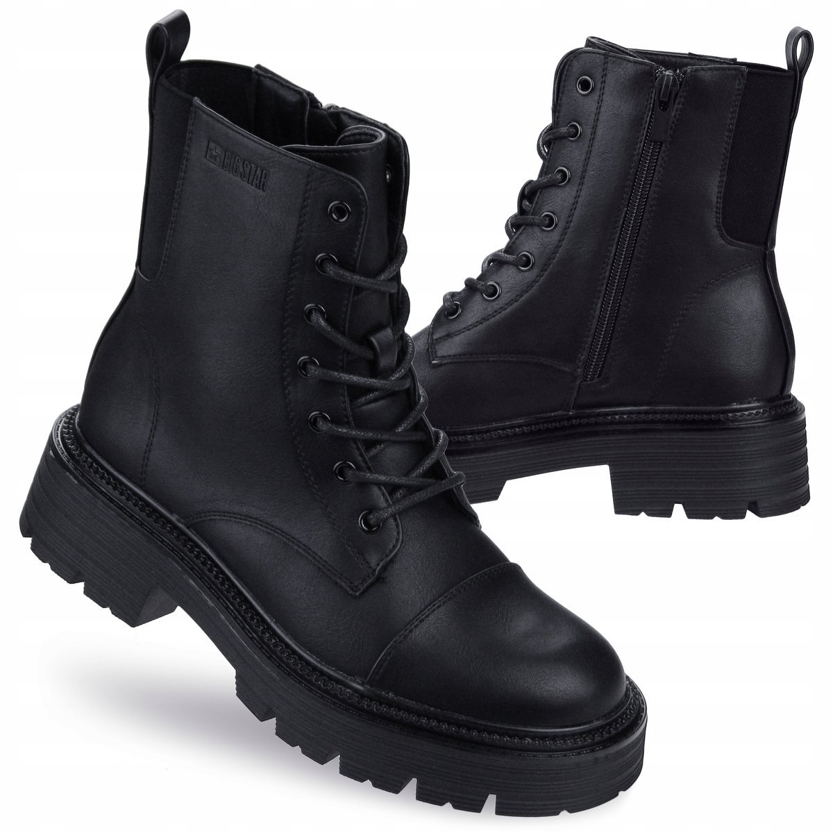 BOTKI buty ZIMOWE damskie BIG STAR glany EKOSKÓRA OO274140 CZARNE 37
