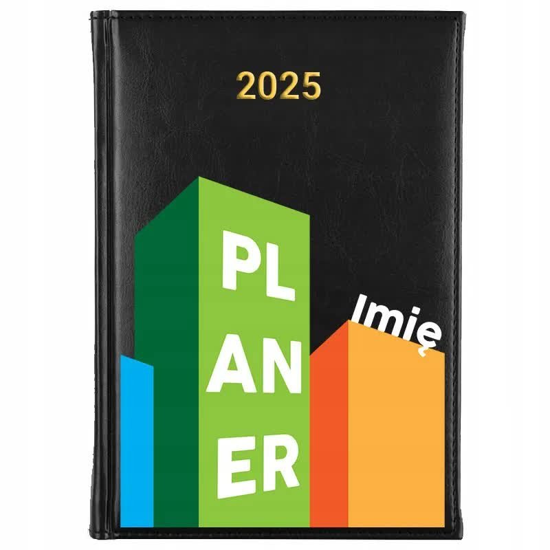 Kalendarz Książkowy Czarny A5 2025 PLANER IMIĘ Terminarz Notes Wzory