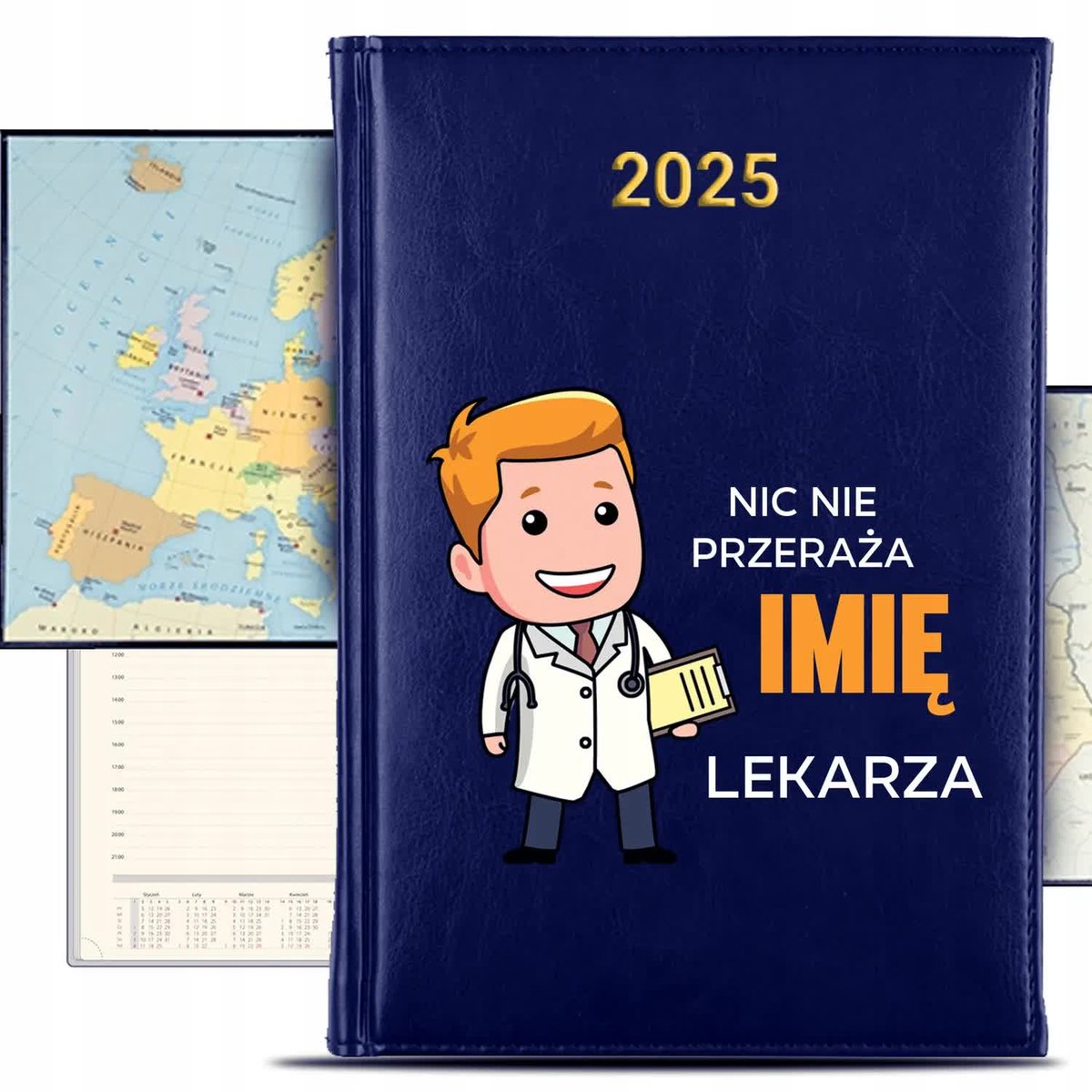KALENDARZ 2025 Rok Książkowy Granat Planer Lekarza Personalizowany KREATOR