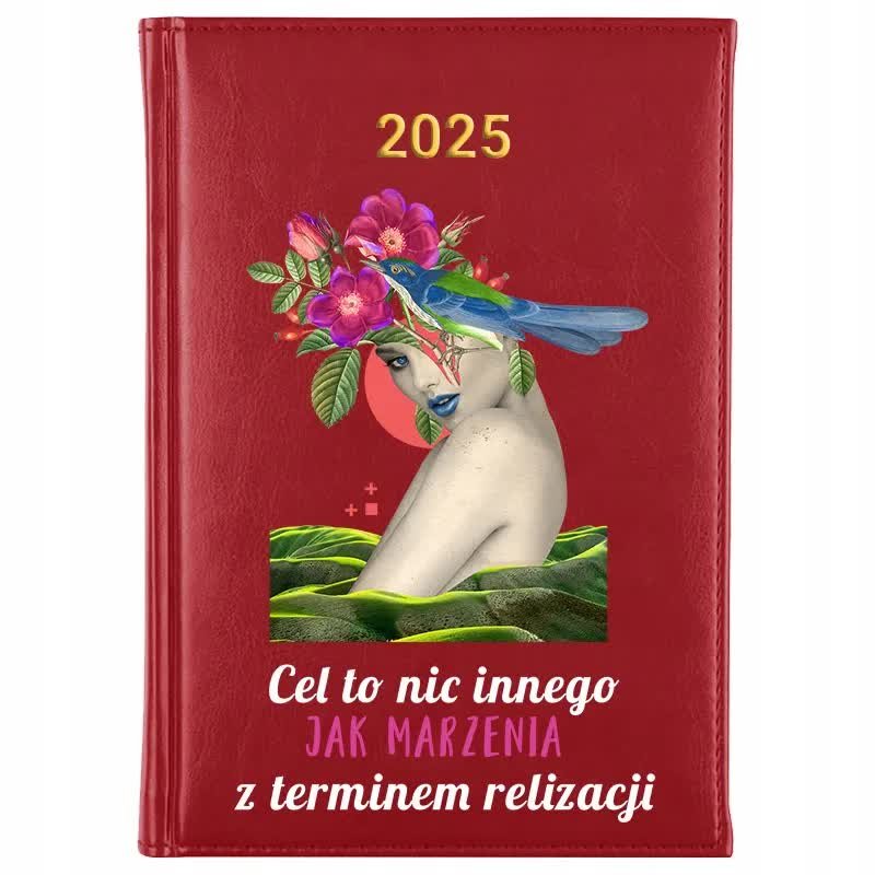 Kalendarz Czerwony A5 2025 CEL TO NIC INNEGO JAK MARZENIA Dziennik Wzory