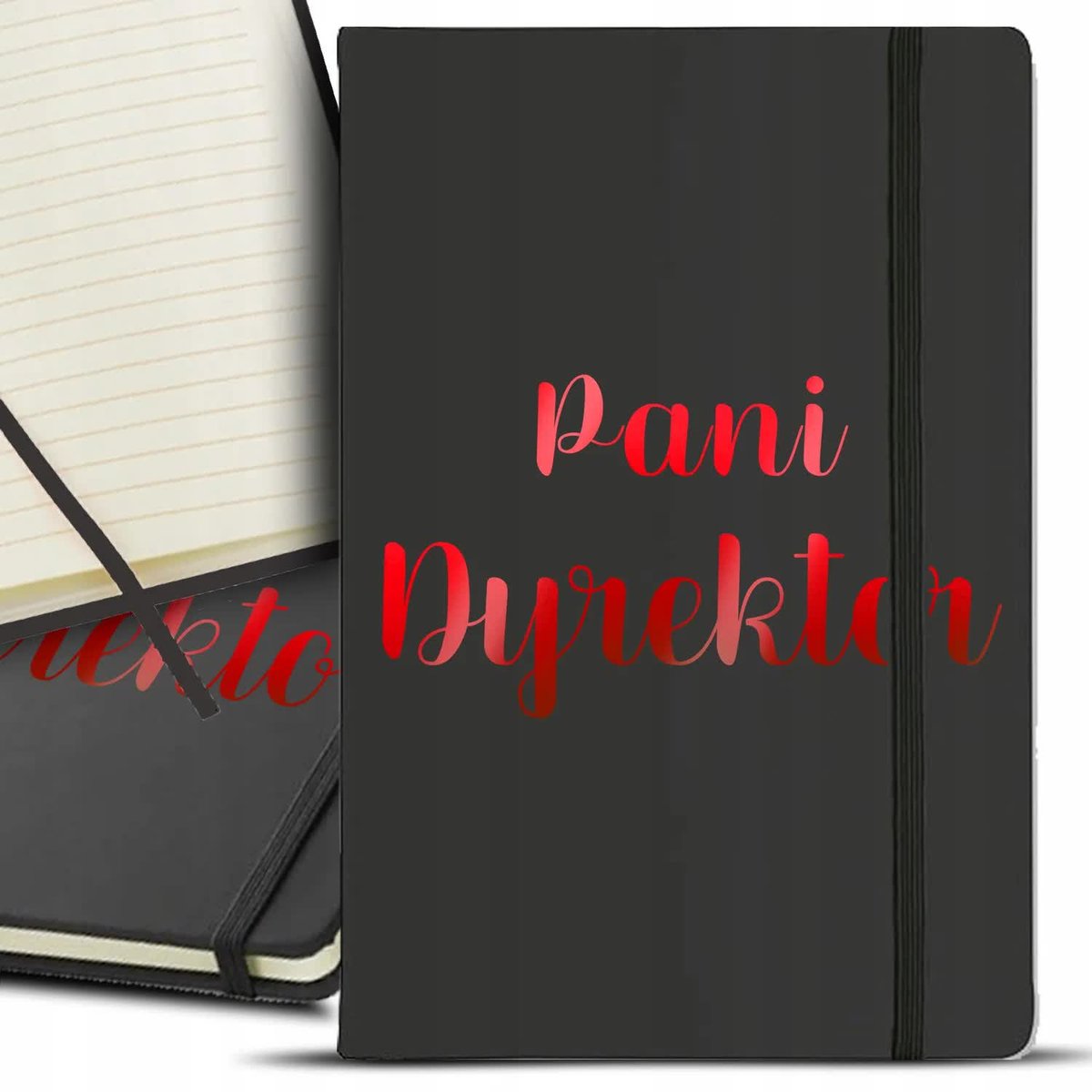 NOTES NOTATNIK RED PREZENT CZARNY GUMKA A5 PREZENT DLA PANI DYREKTOR WZORY