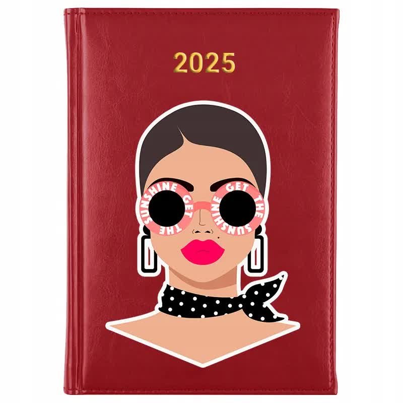 Kalendarz Czerwony A5 2025 GET THE SUNSHINE Terminarz Planer Notes Wzory