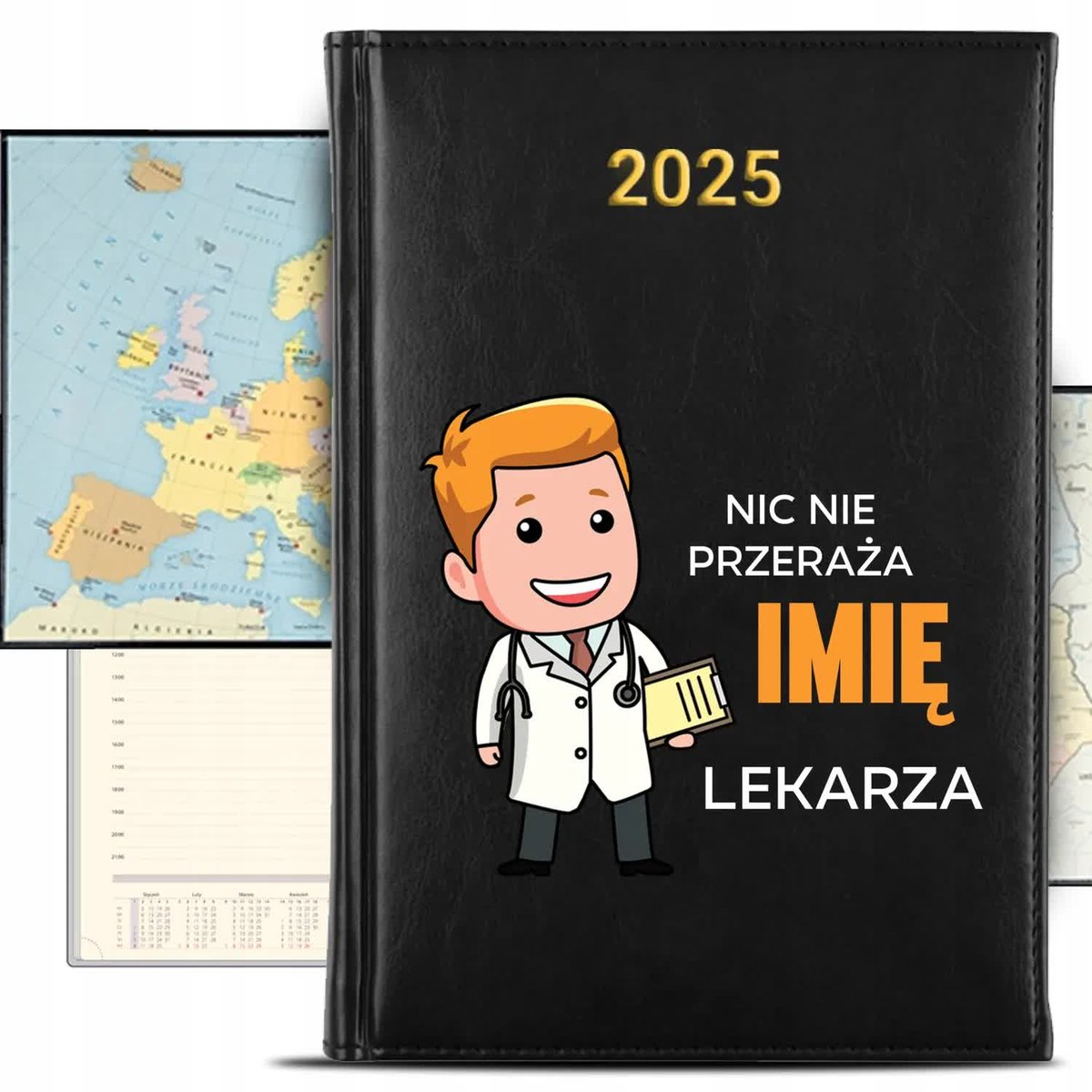 KALENDARZ 2025 Rok Książkowy Czarny Planer Lekarza Personalizowany KREATOR