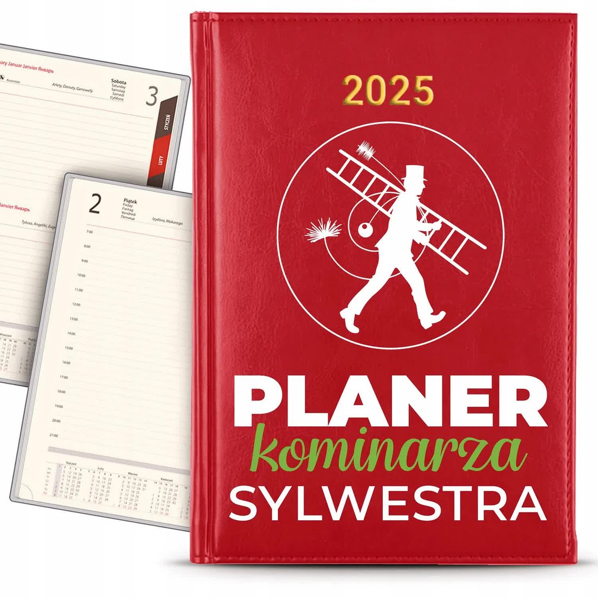 KALENDARZ 2025 Rok Książkowy CZERWONY Planer dla Złotej Rączki IMIĘ KREATOR