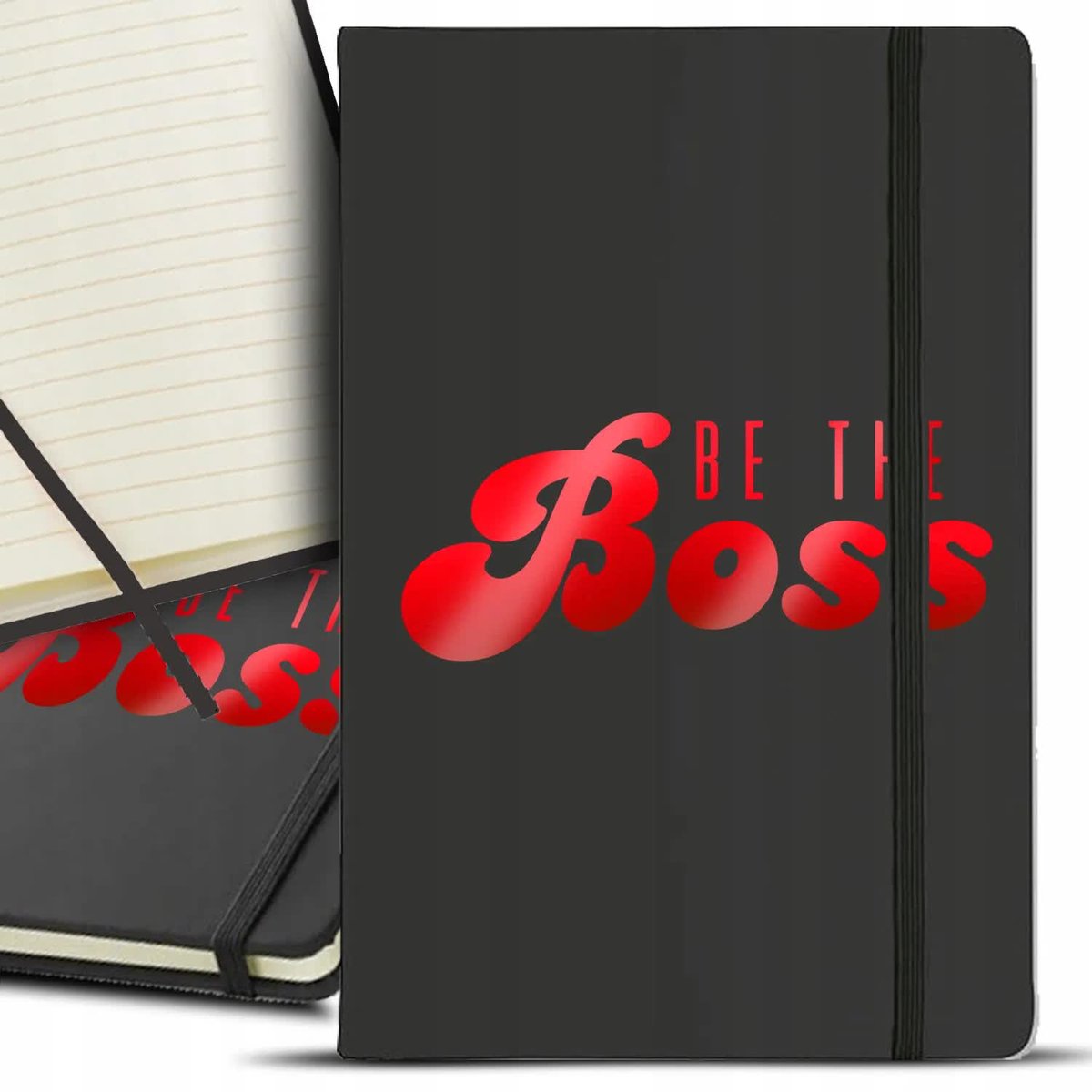 NOTES NOTATNIK RED CZARNY GUMKA A5 NA PREZENT URODZINY BE THE BOSS WZORY