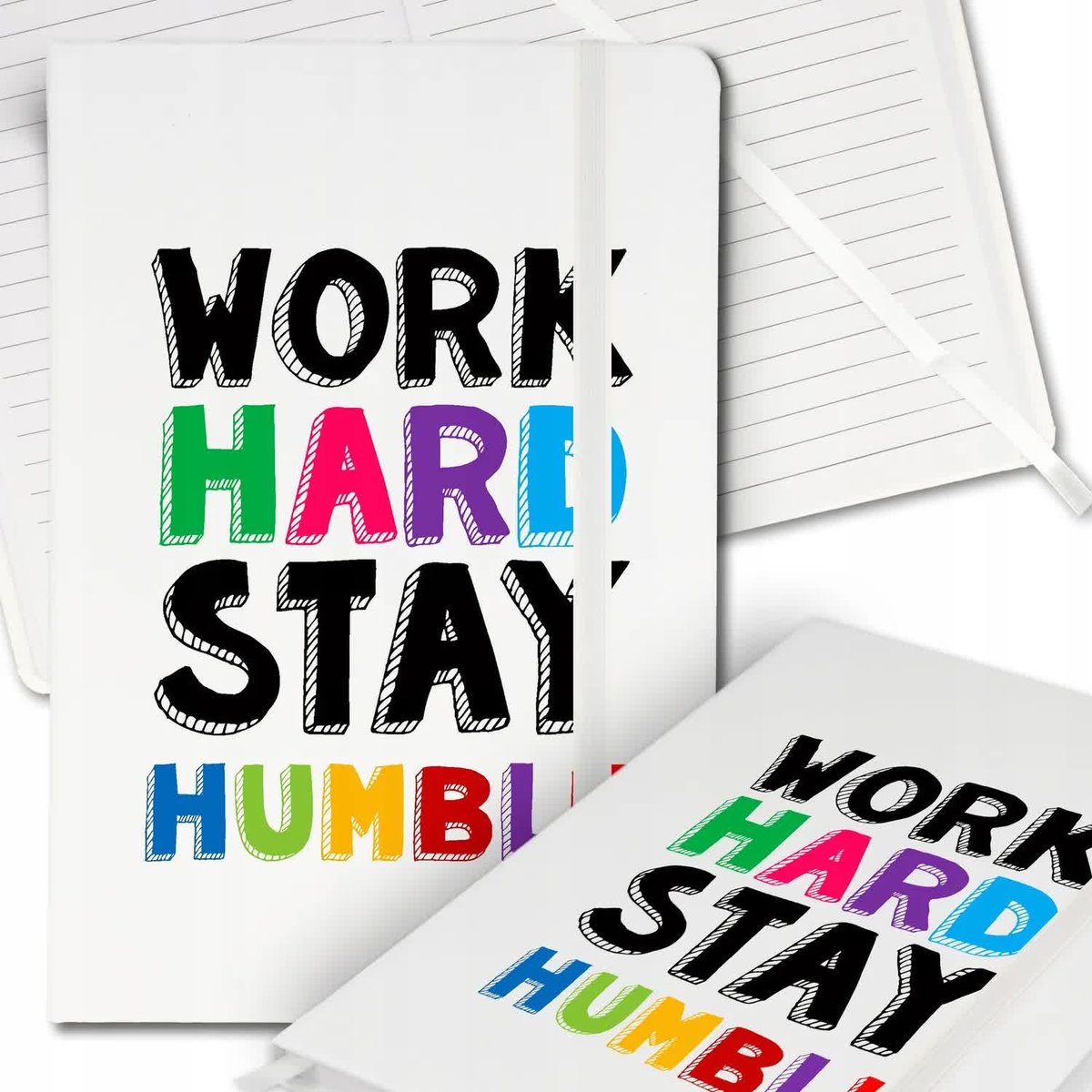 Notes Biały A5 Notatnik Dziennik z Gumką w Linię WORK HARD STAY Różne Wzory
