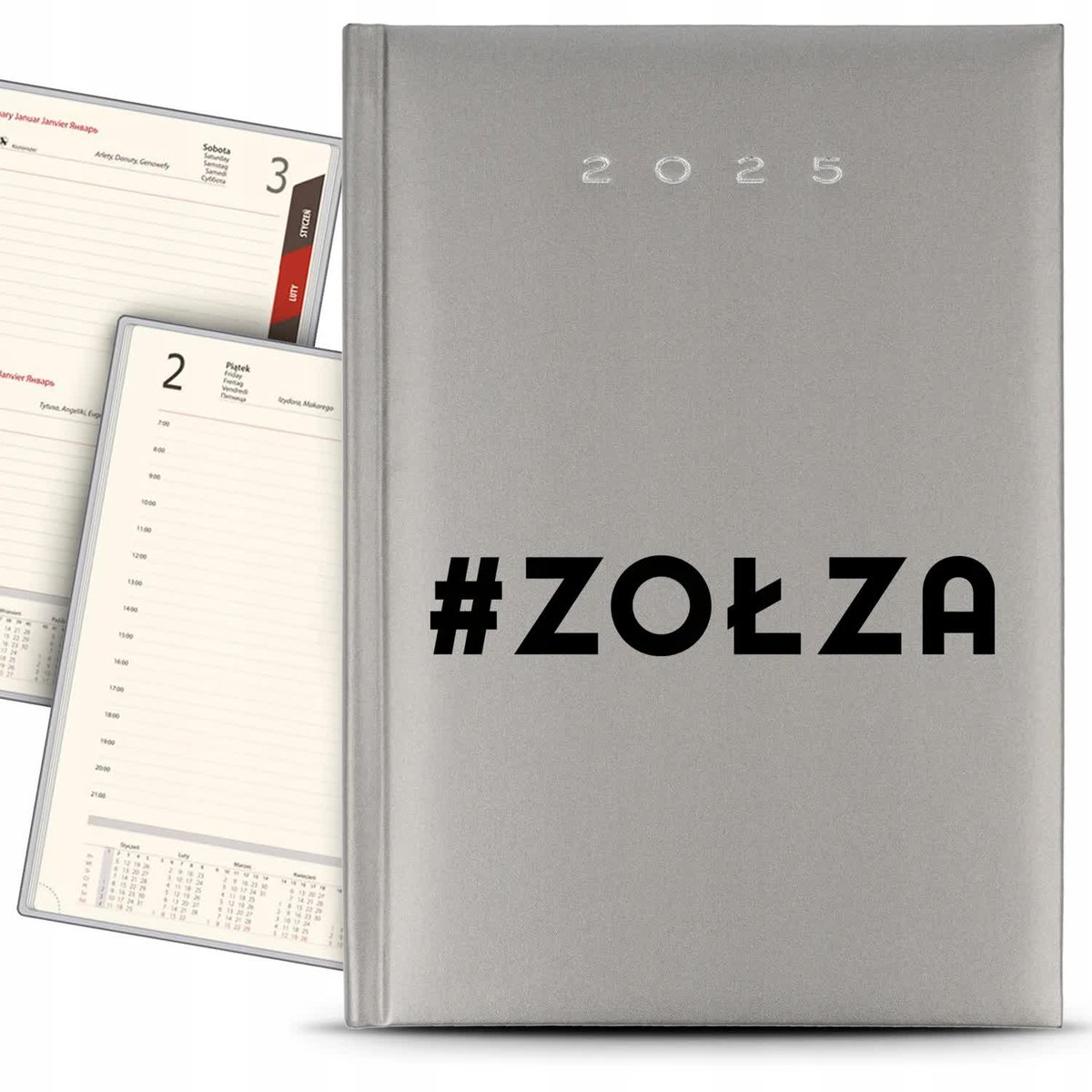 Kalendarz Książkowy A5 2025 Srebrny #ZOŁZA Terminarz Planer Dziennik Wzory