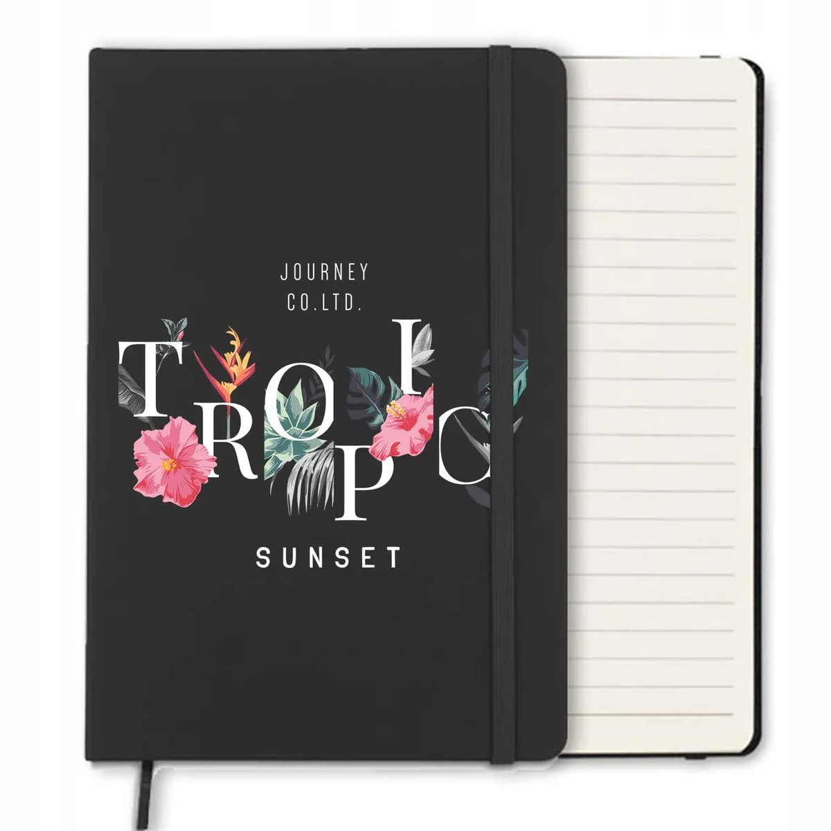 NOTES A5 CZARNY W Linie Gumka TROPIC KWIATY Wzory