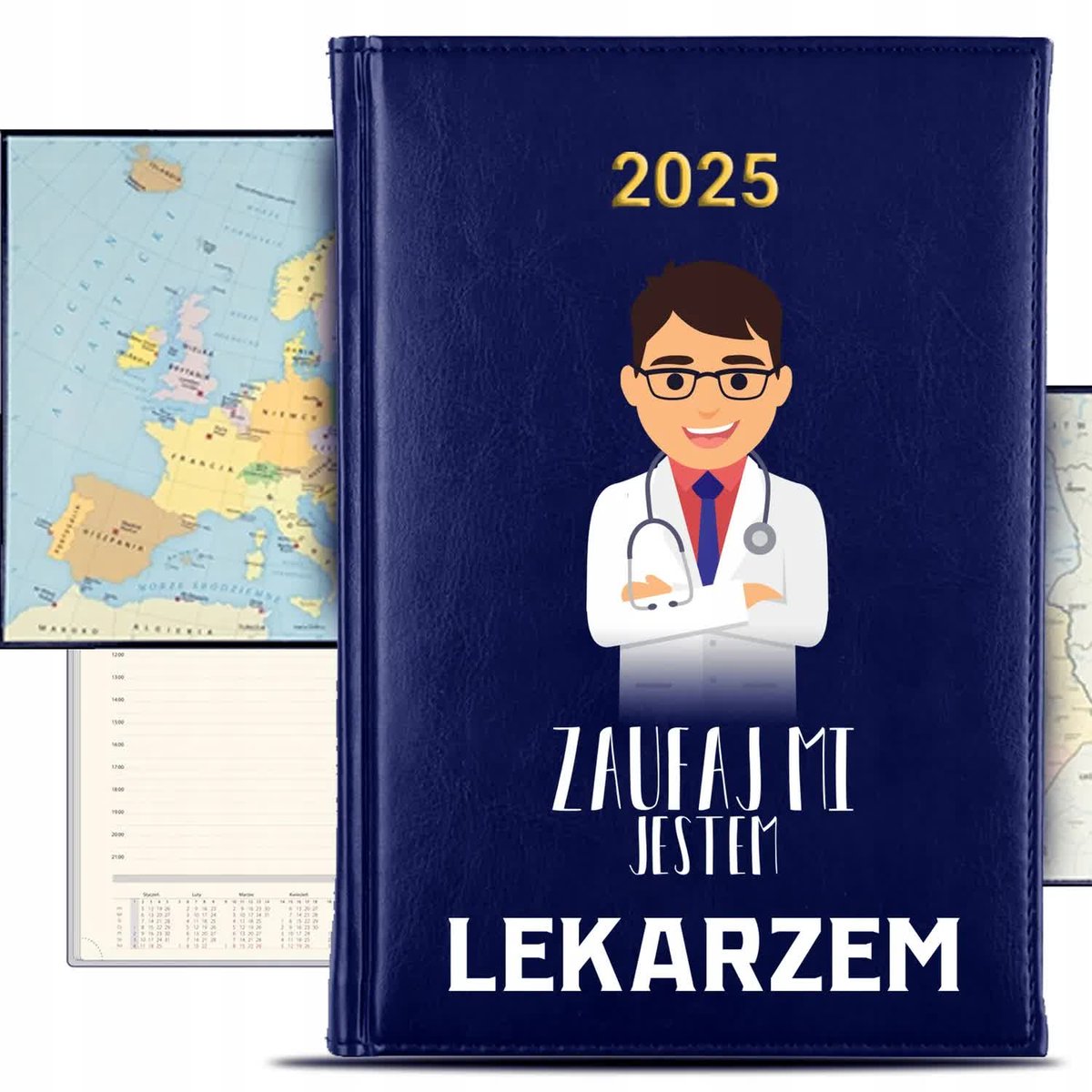 KALENDARZ 2025 Książkowy Granat Planer Jestem LEKARZEM Terminarz KREATOR