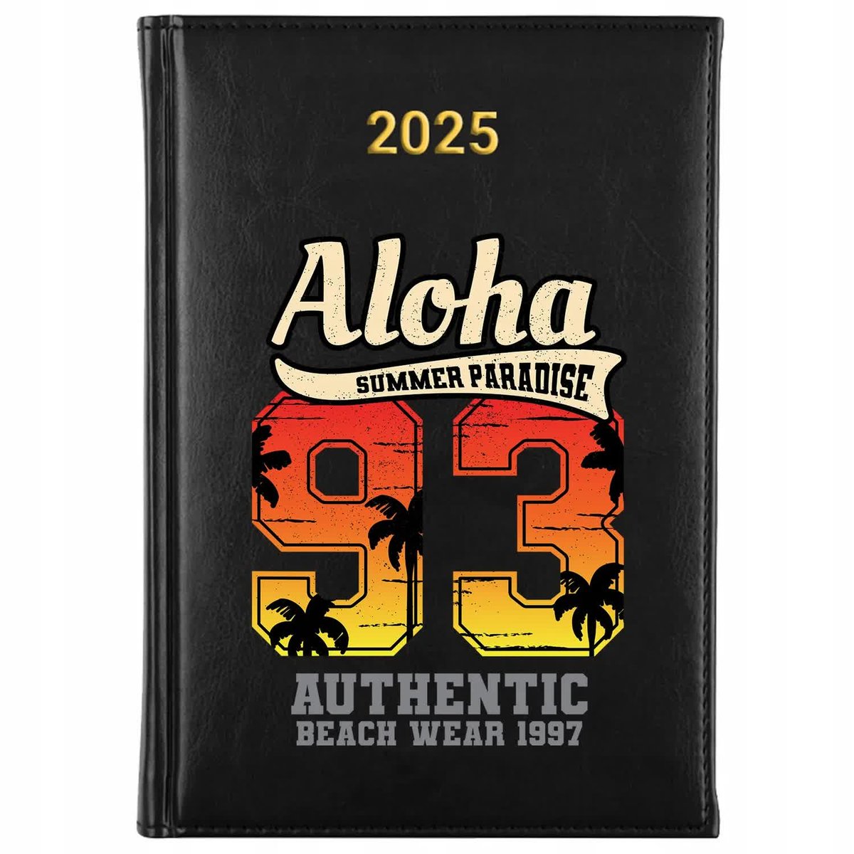 KALENDARZ 2025 Rok Planer Książkowy CZARNY Terminarz Aloha Hawajskie Wzory